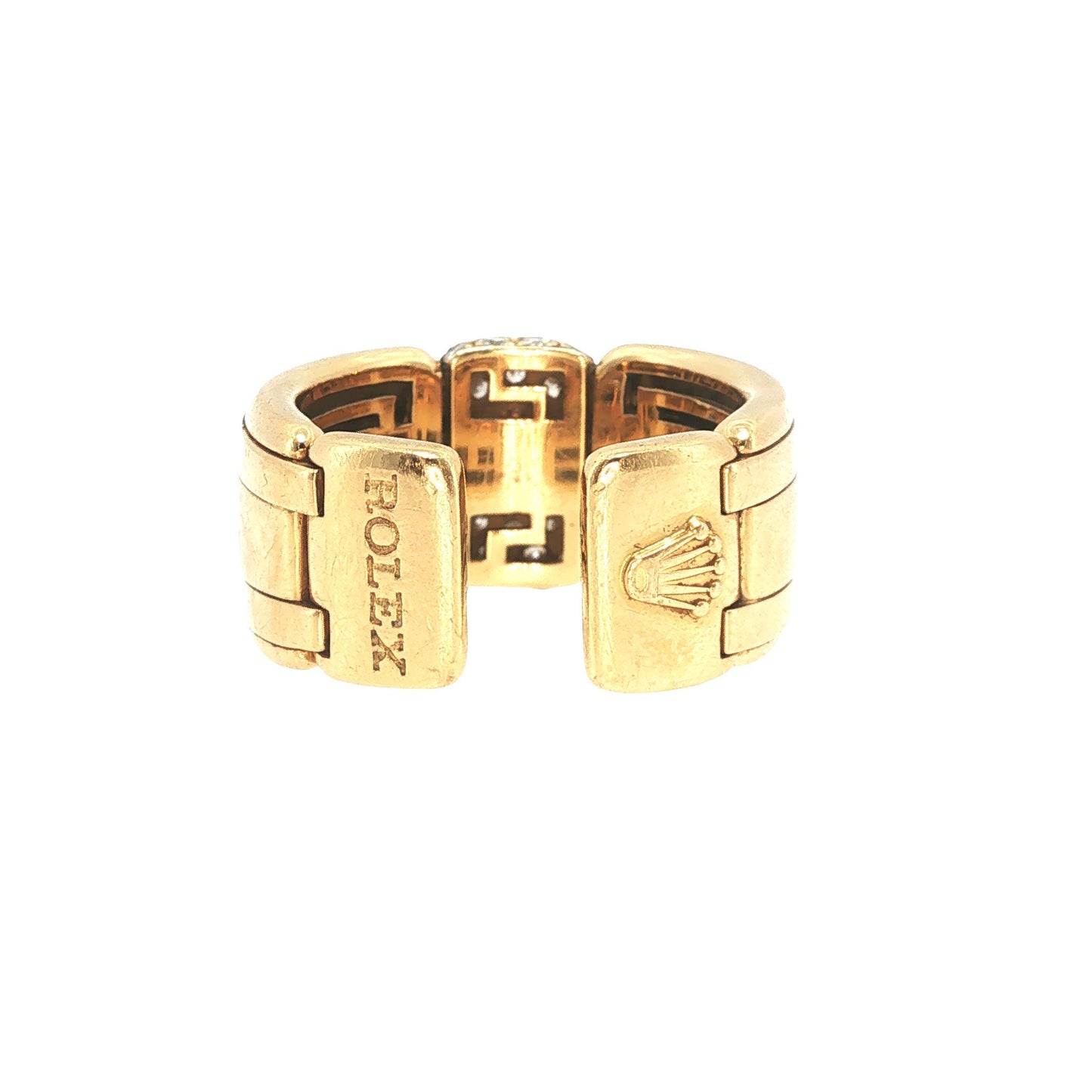 Vintage Rolex-Style 18K Gold Diamond & Ruby Link Ring