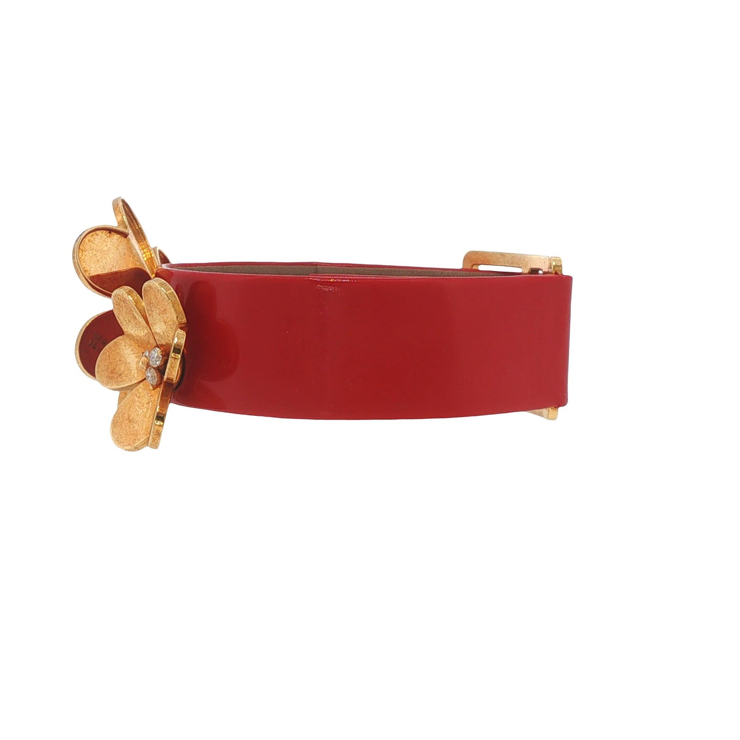 Rare Vintage Van Cleef & Arpels Frivole 18K Gold Diamond Flower Leather Bracelet