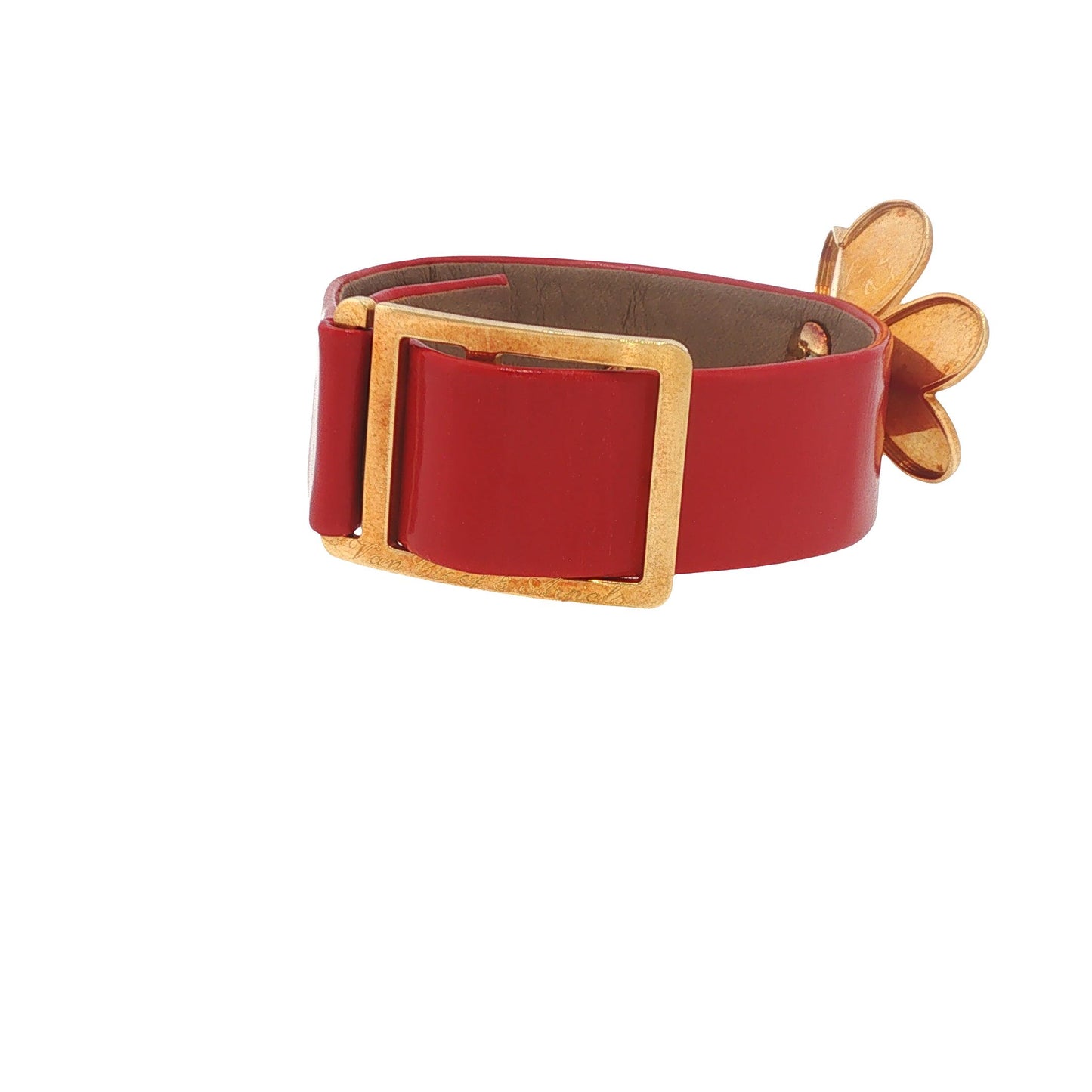 Rare Vintage Van Cleef & Arpels Frivole 18K Gold Diamond Flower Leather Bracelet