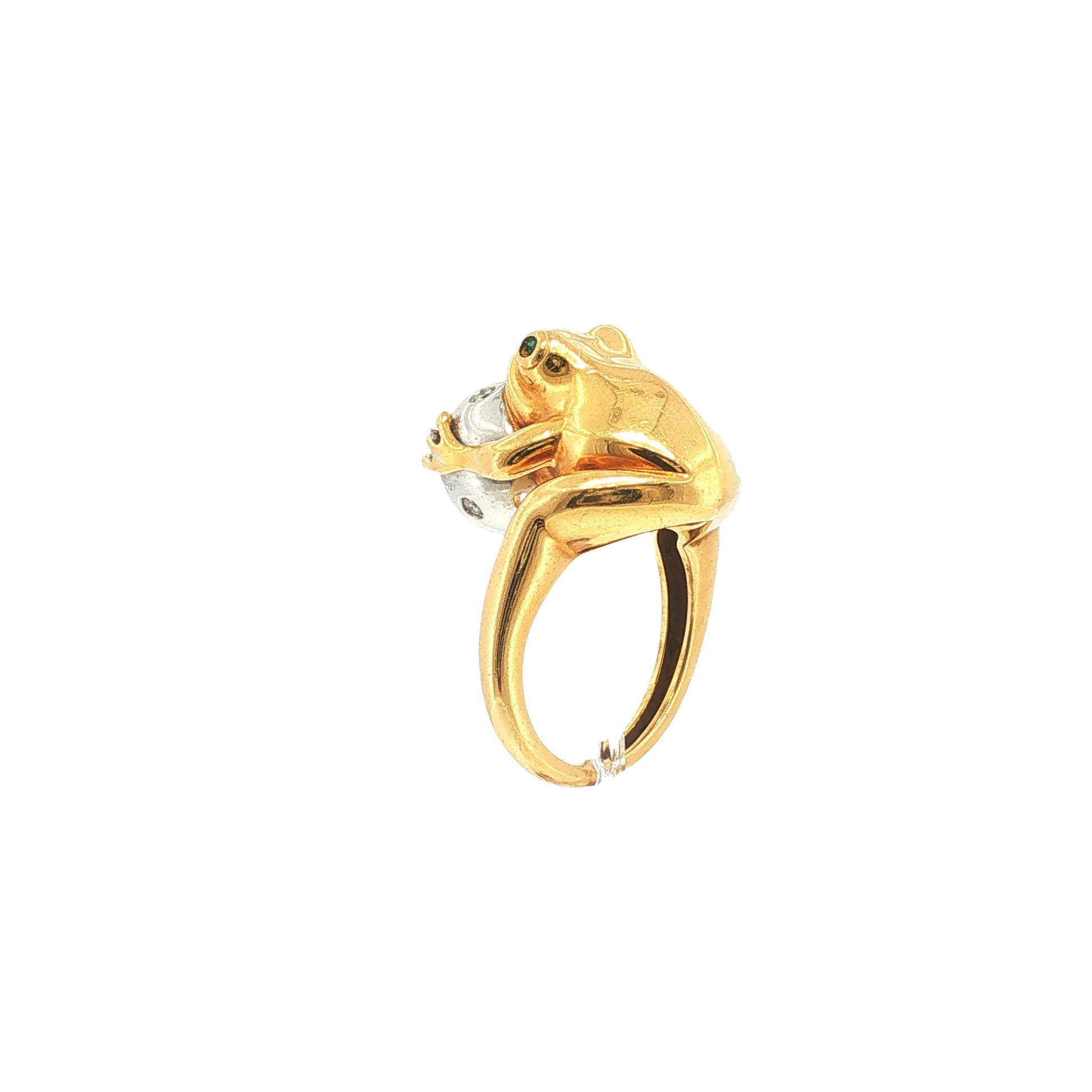 Boucheron 18K Gold Diamond & Tsavorite Frog Ring