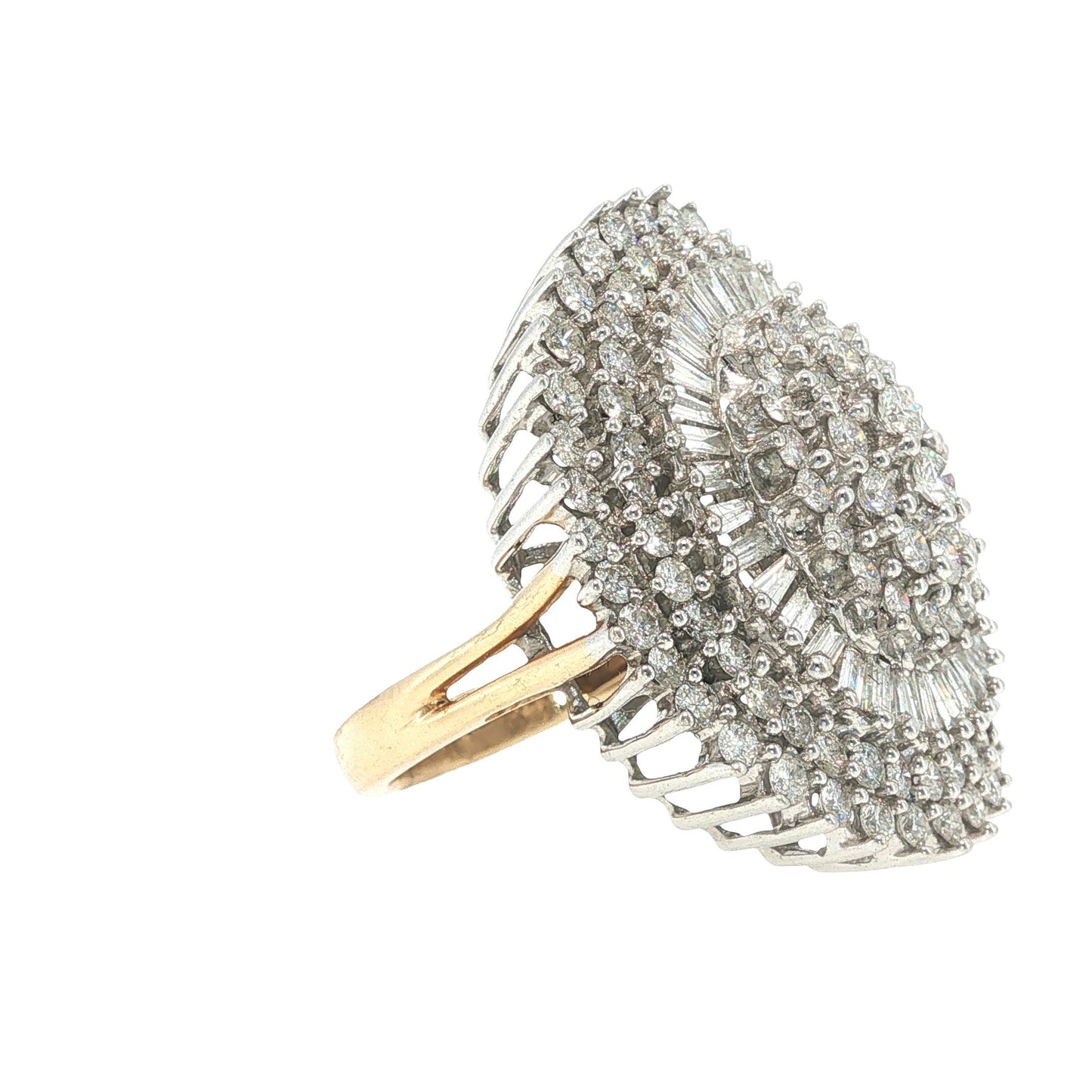 14K Gold 4.89 Carat Diamond Baguette Cluster Cocktail Ring