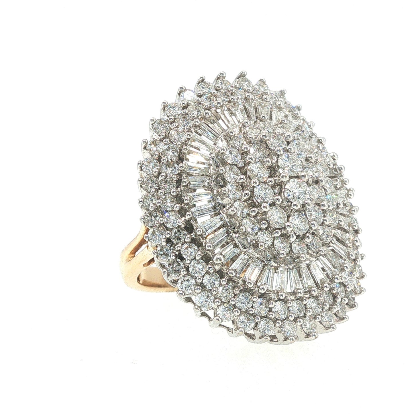 14K Gold 4.89 Carat Diamond Baguette Cluster Cocktail Ring