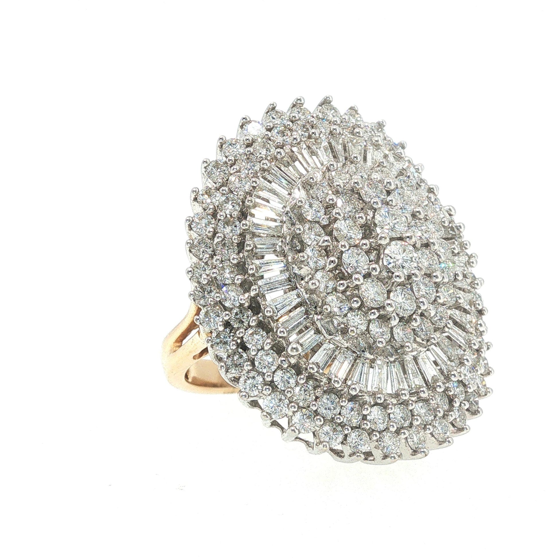 14K Gold 4.89 Carat Diamond Baguette Cluster Cocktail Ring