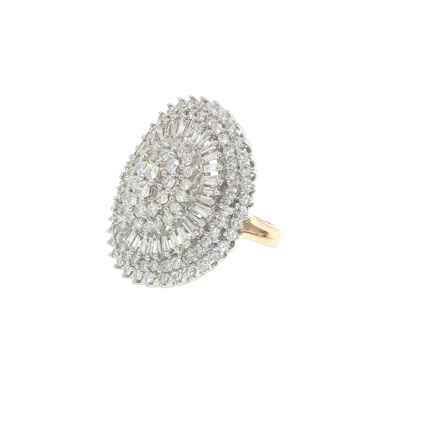 14K Gold 4.89 Carat Diamond Baguette Cluster Cocktail Ring