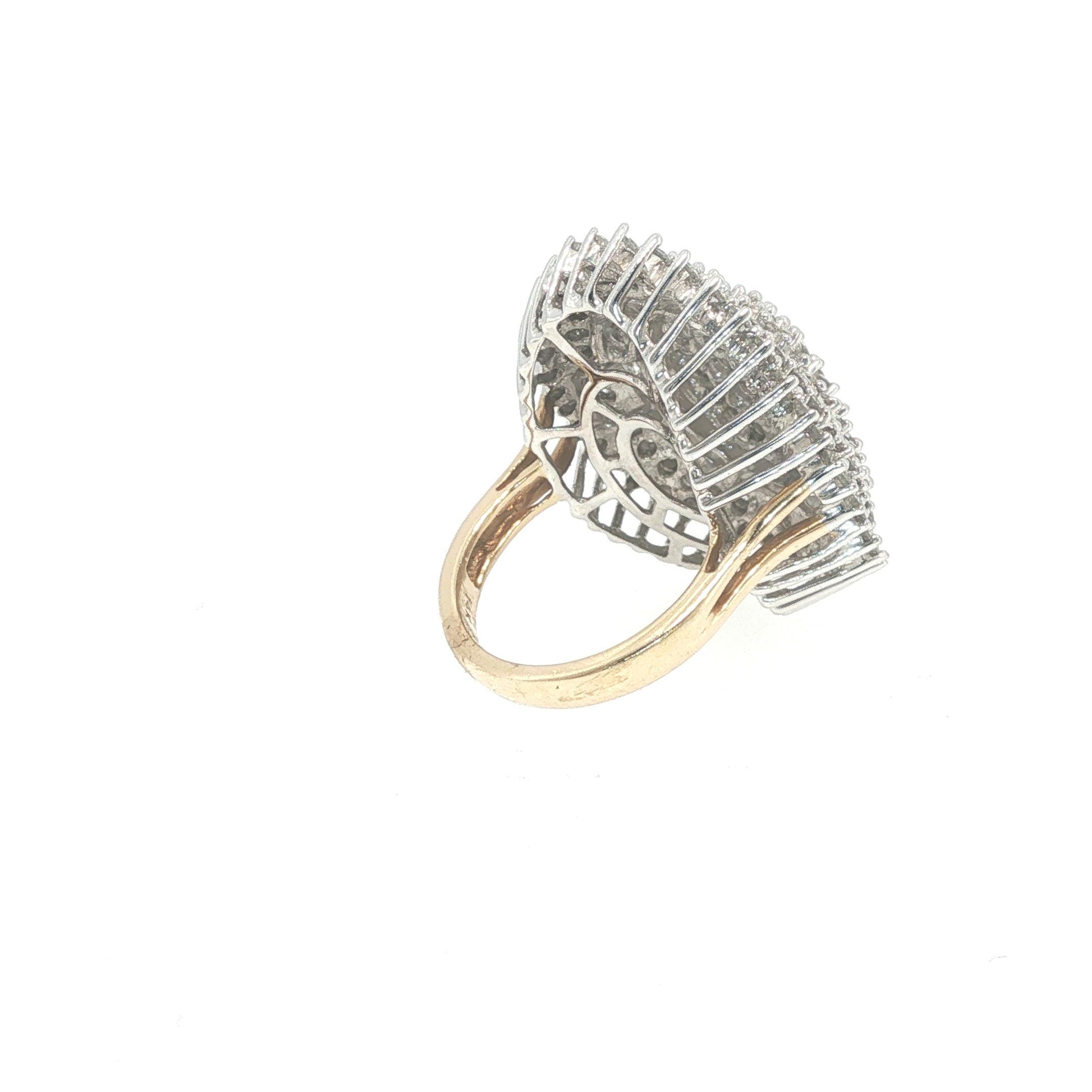 14K Gold 4.89 Carat Diamond Baguette Cluster Cocktail Ring