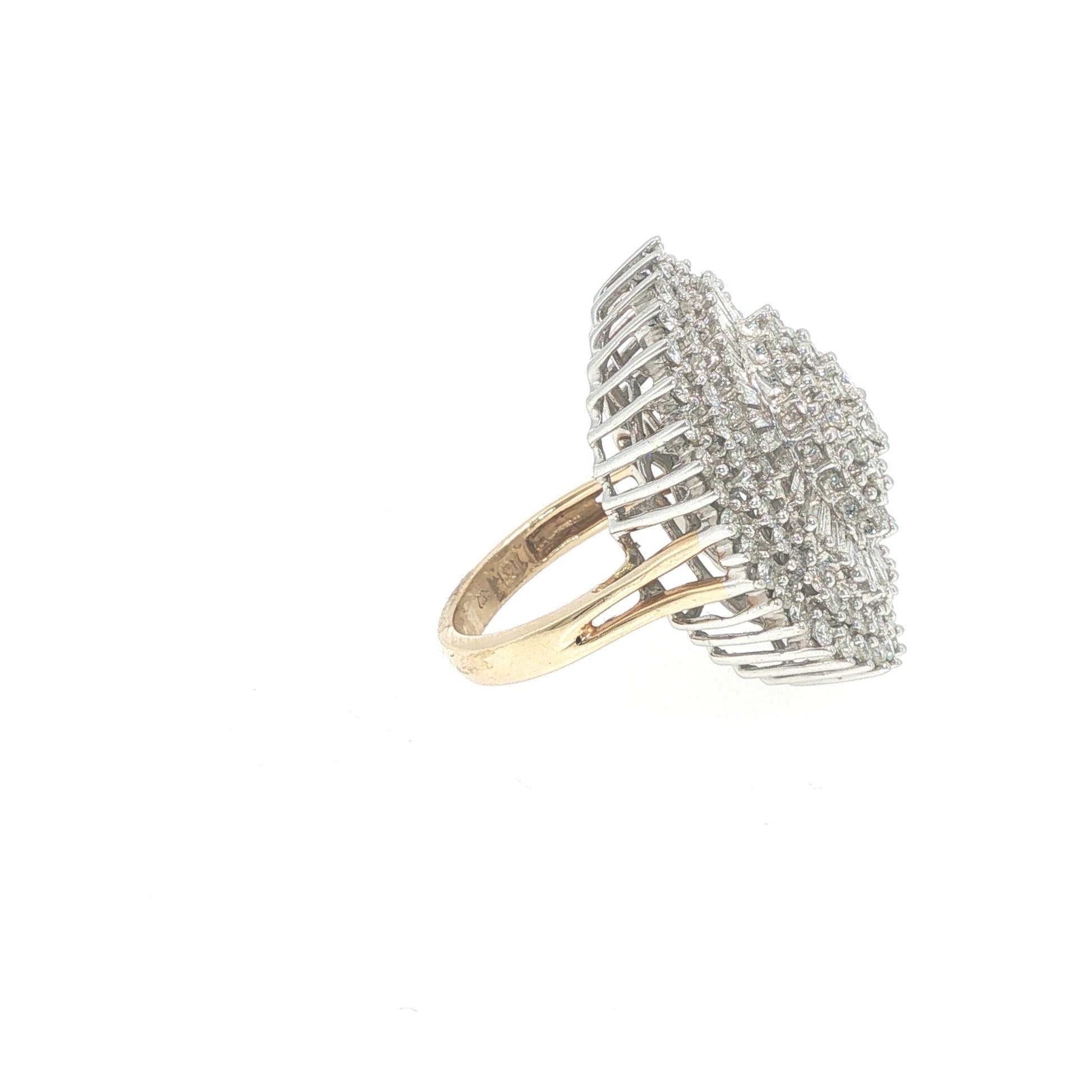 14K Gold 4.89 Carat Diamond Baguette Cluster Cocktail Ring