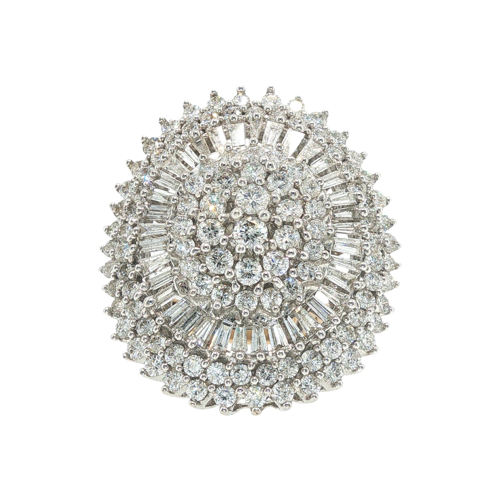 14K Gold 4.89 Carat Diamond Baguette Cluster Cocktail Ring