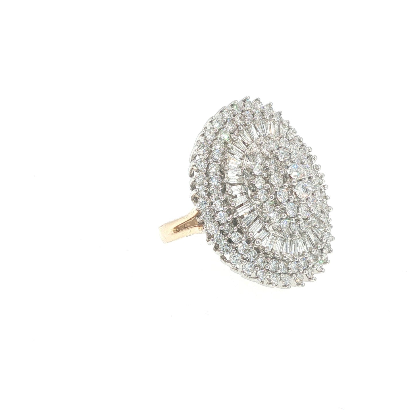 14K Gold 4.89 Carat Diamond Baguette Cluster Cocktail Ring