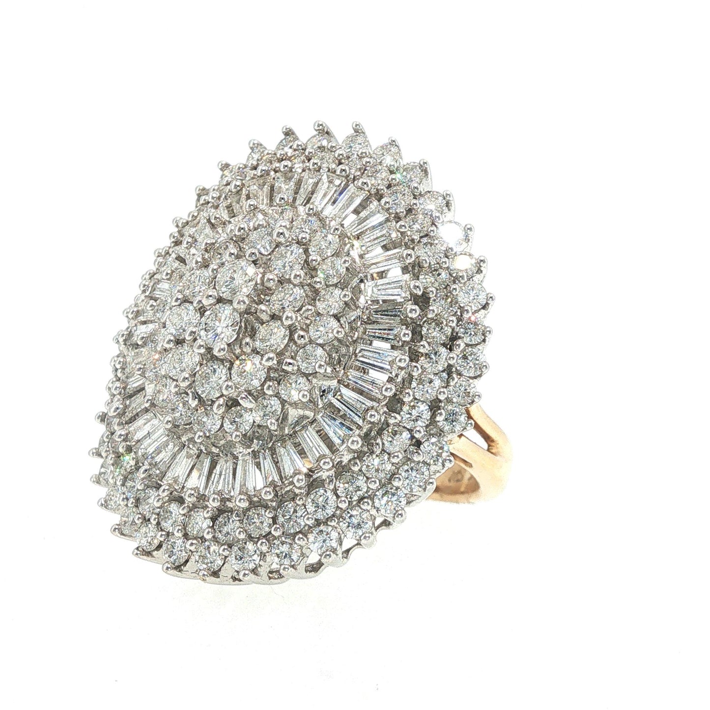 14K Gold 4.89 Carat Diamond Baguette Cluster Cocktail Ring