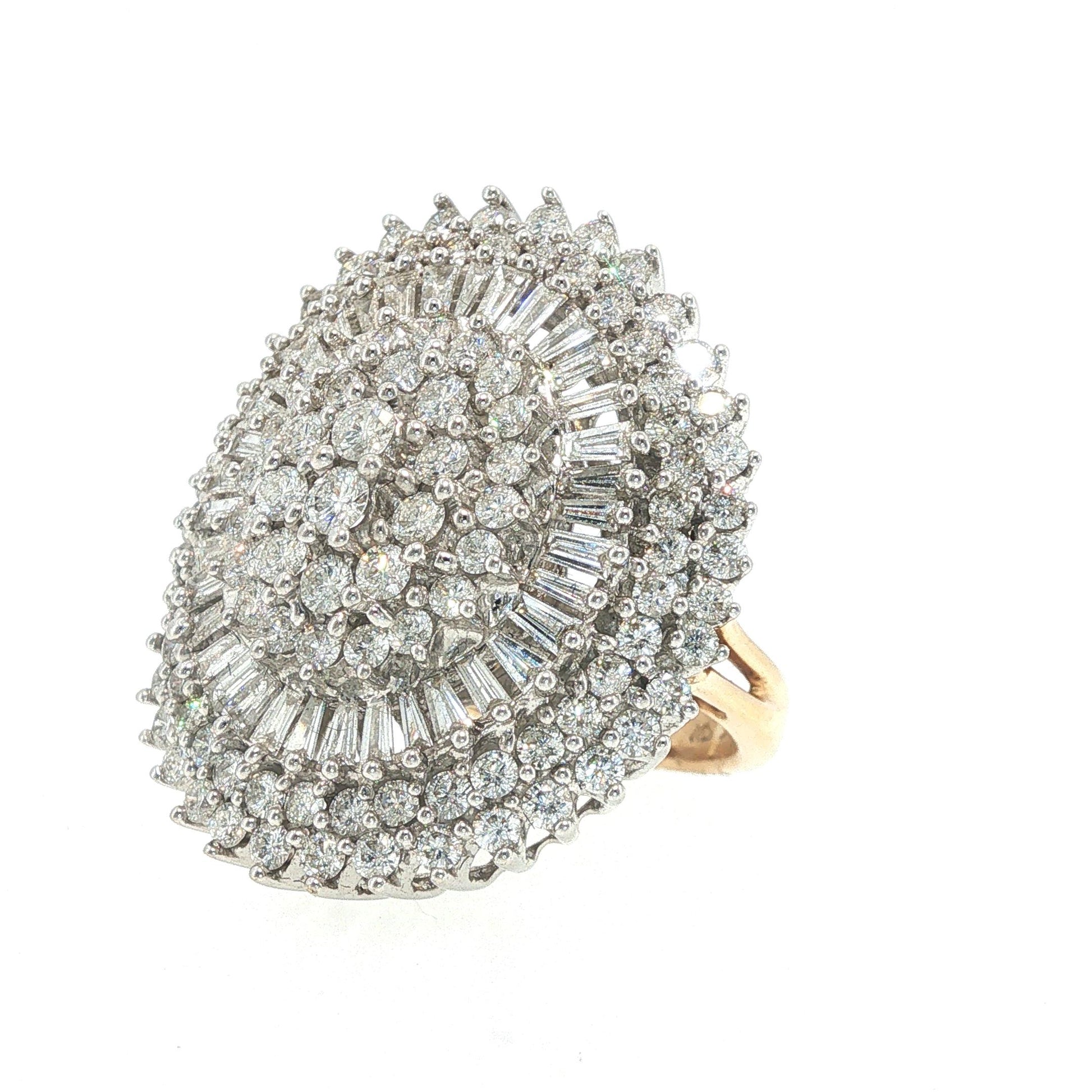 14K Gold 4.89 Carat Diamond Baguette Cluster Cocktail Ring