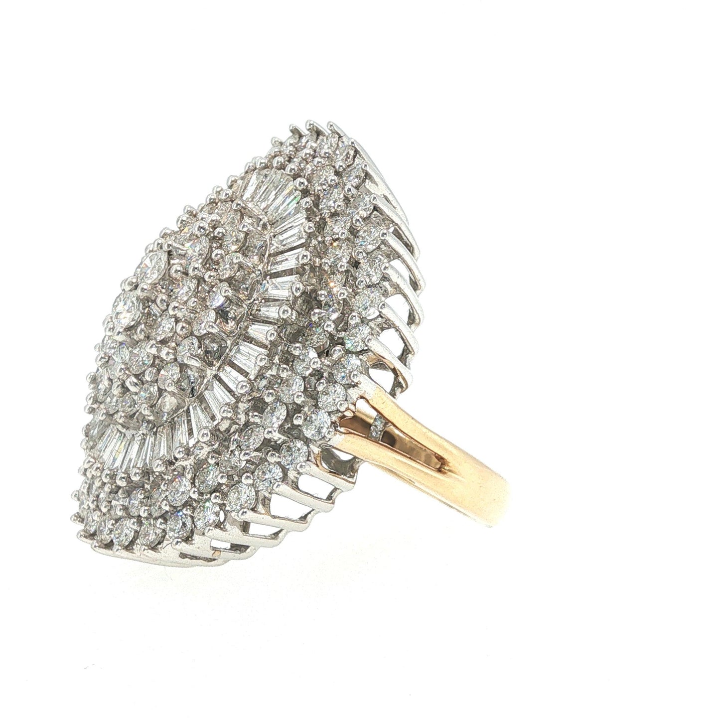 14K Gold 4.89 Carat Diamond Baguette Cluster Cocktail Ring