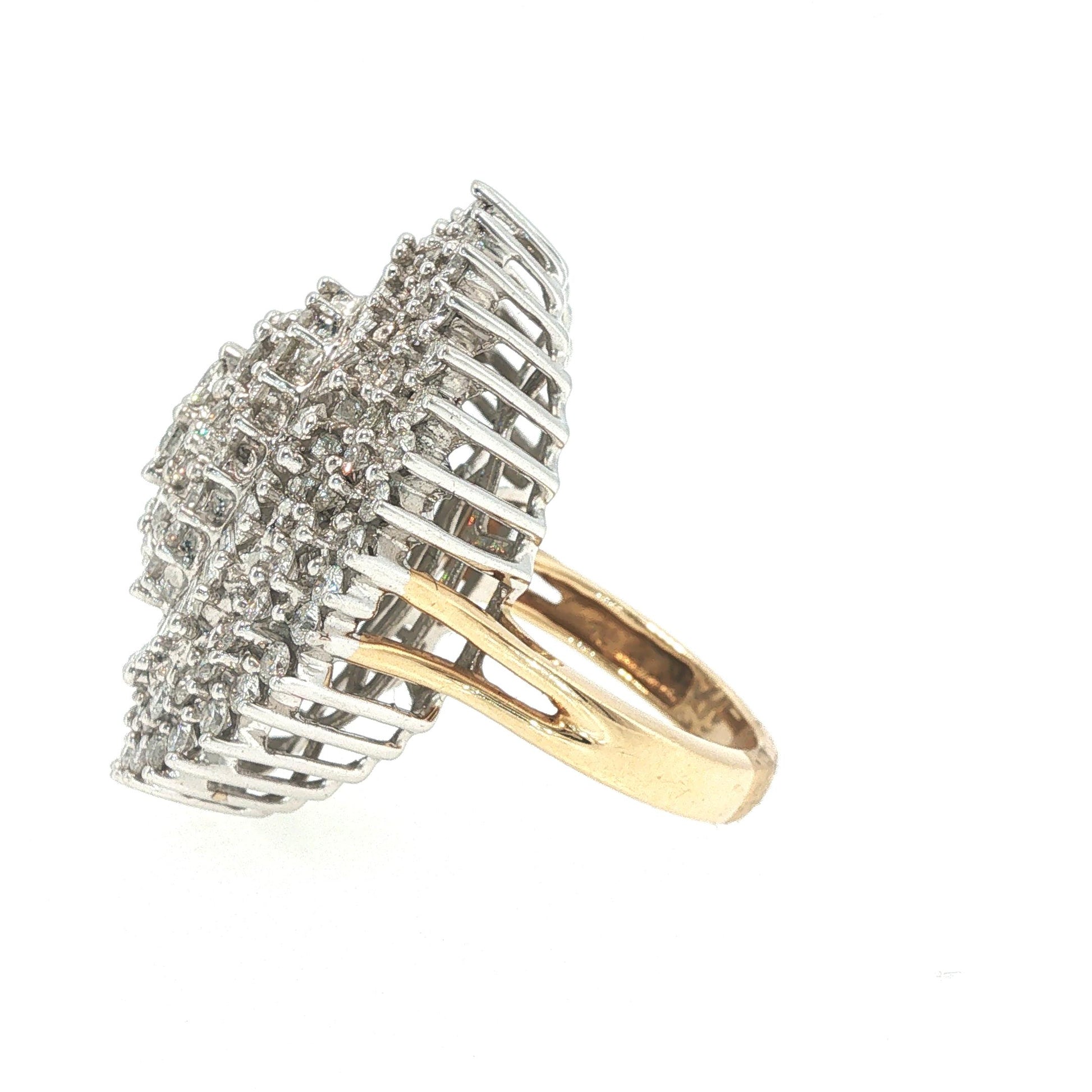 14K Gold 4.89 Carat Diamond Baguette Cluster Cocktail Ring