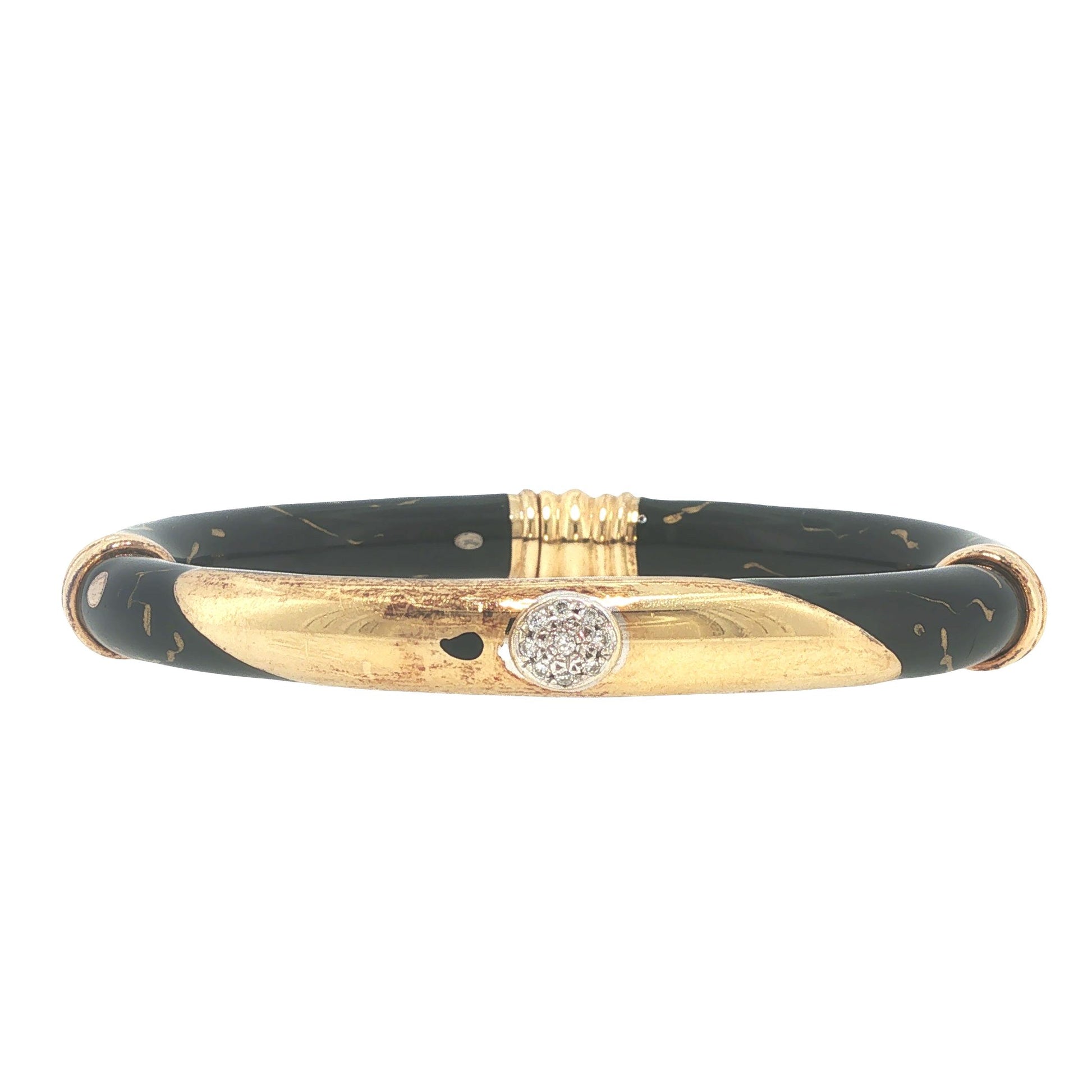 Vintage Fidia 18K Gold, Enamel & Diamond Bangle Bracelet