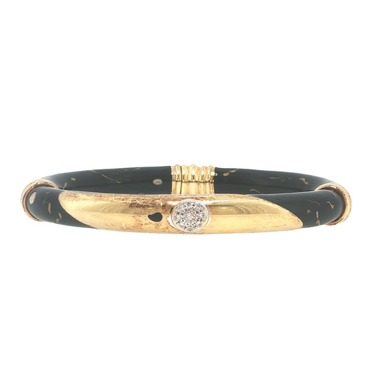 Vintage Fidia 18K Gold, Enamel & Diamond Bangle Bracelet
