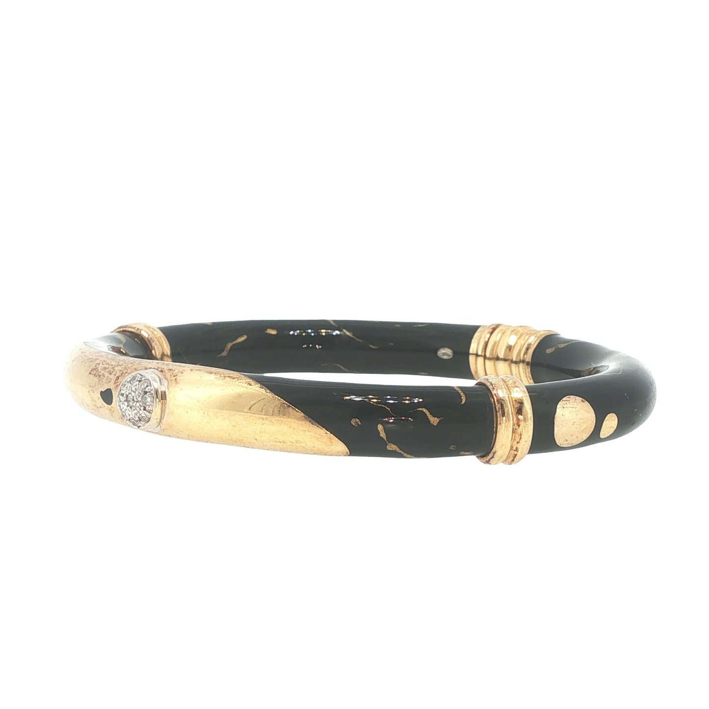 Vintage Fidia 18K Gold, Enamel & Diamond Bangle Bracelet