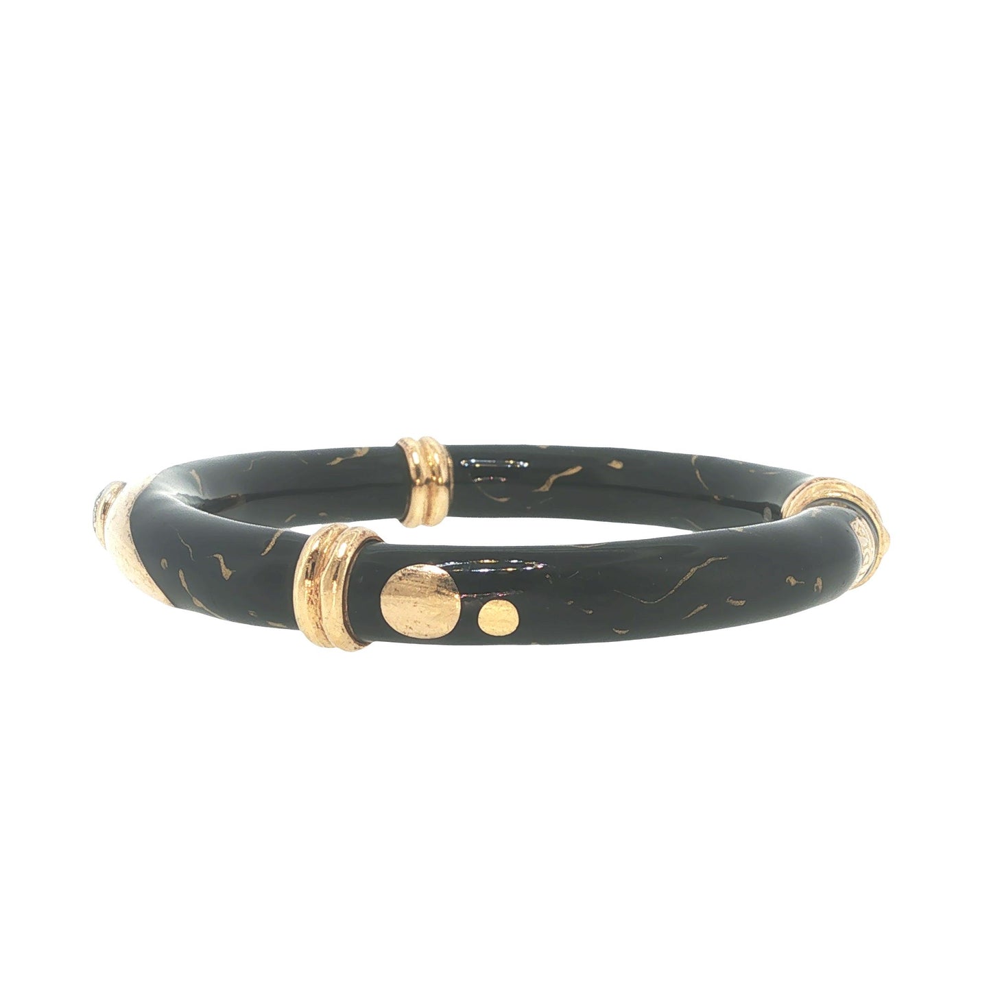 Vintage Fidia 18K Gold, Enamel & Diamond Bangle Bracelet