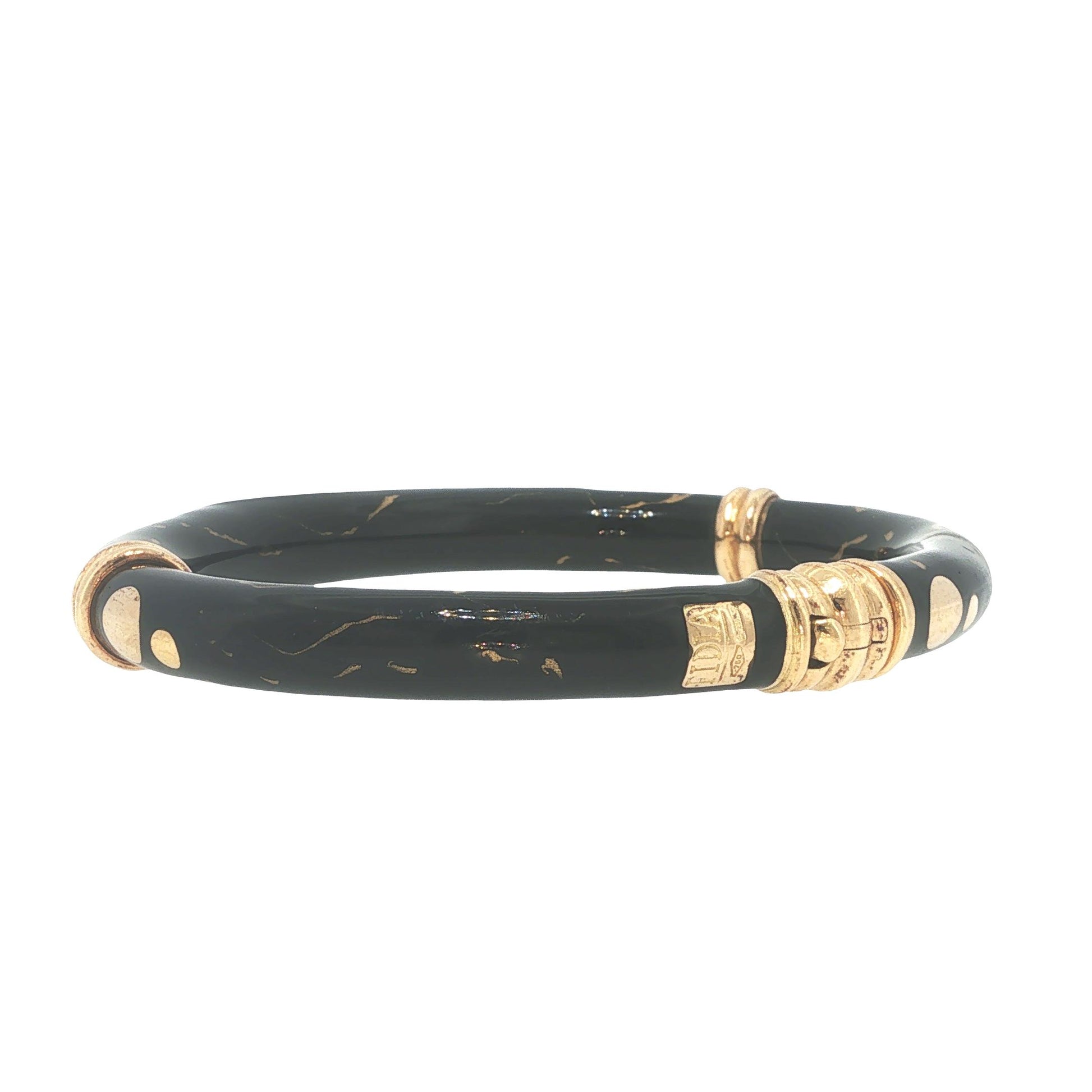 Vintage Fidia 18K Gold, Enamel & Diamond Bangle Bracelet