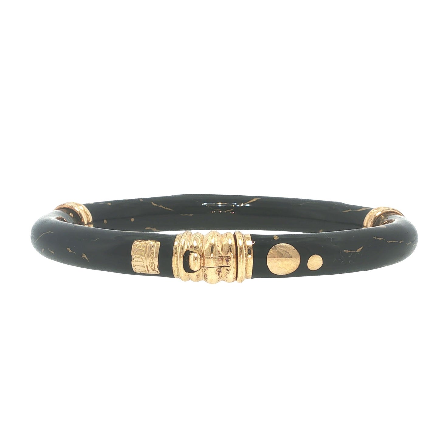 Vintage Fidia 18K Gold, Enamel & Diamond Bangle Bracelet