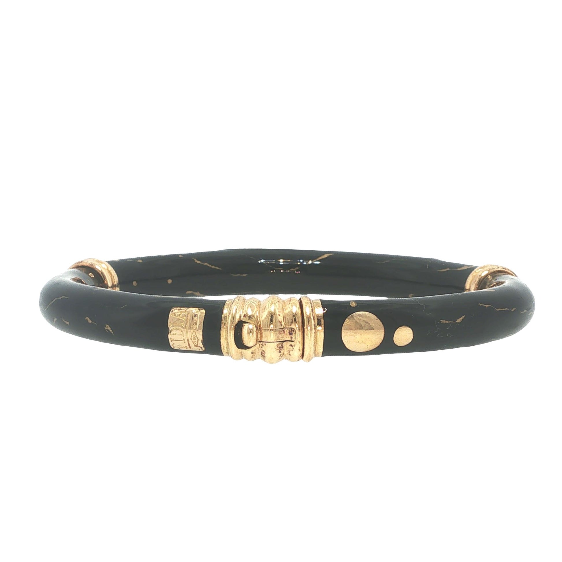 Vintage Fidia 18K Gold, Enamel & Diamond Bangle Bracelet
