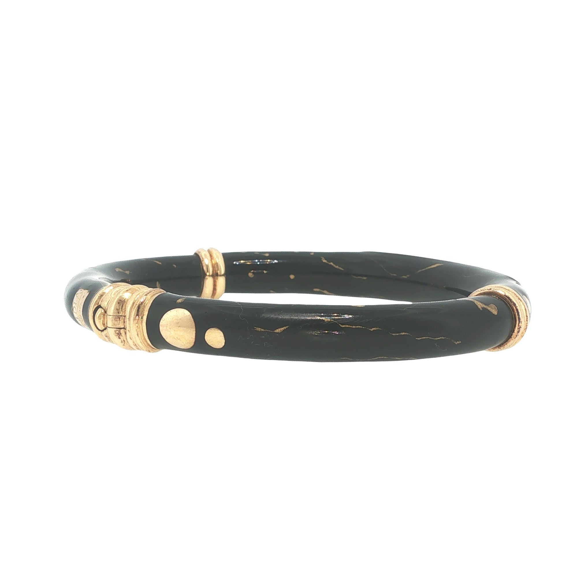 Vintage Fidia 18K Gold, Enamel & Diamond Bangle Bracelet