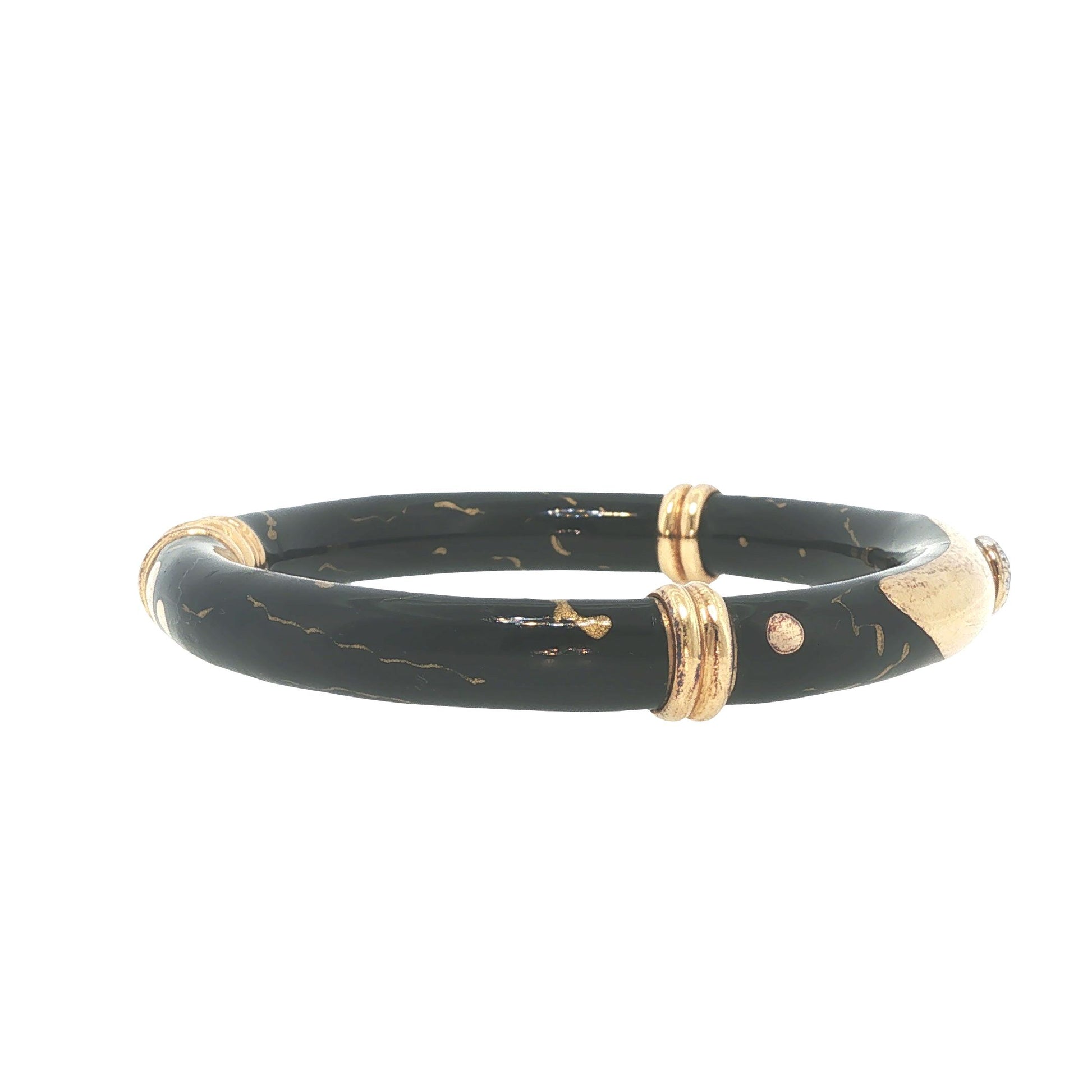 Vintage Fidia 18K Gold, Enamel & Diamond Bangle Bracelet