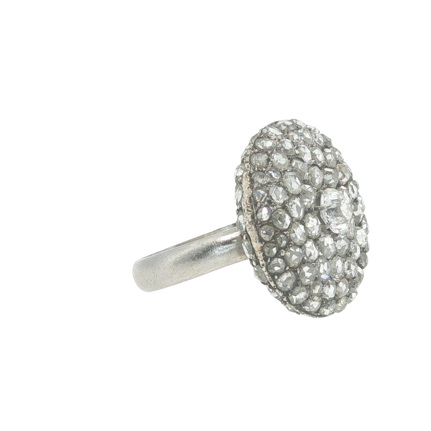 PLATINUM ROSE CUT DIAMOND CLUSTER RING