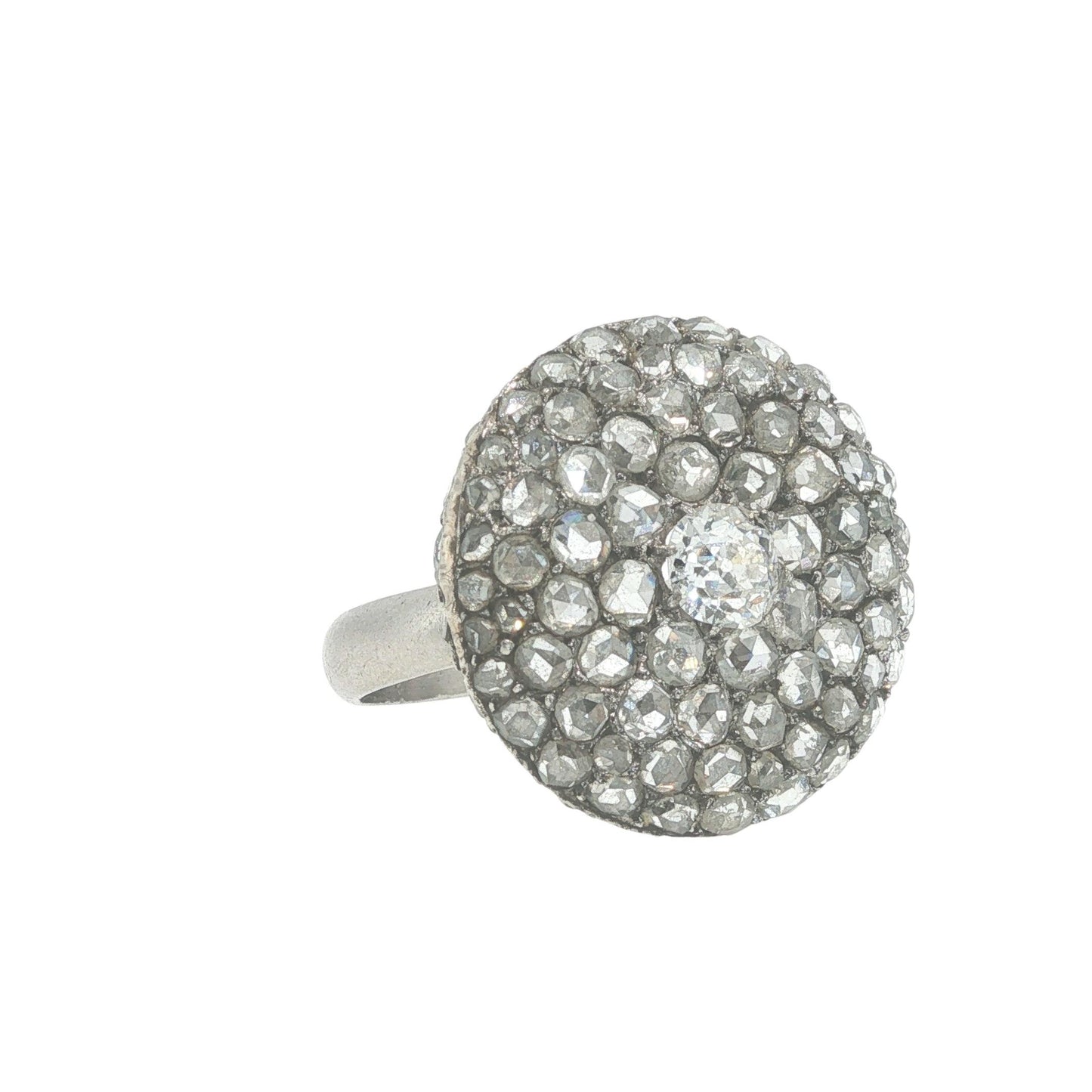 PLATINUM ROSE CUT DIAMOND CLUSTER RING