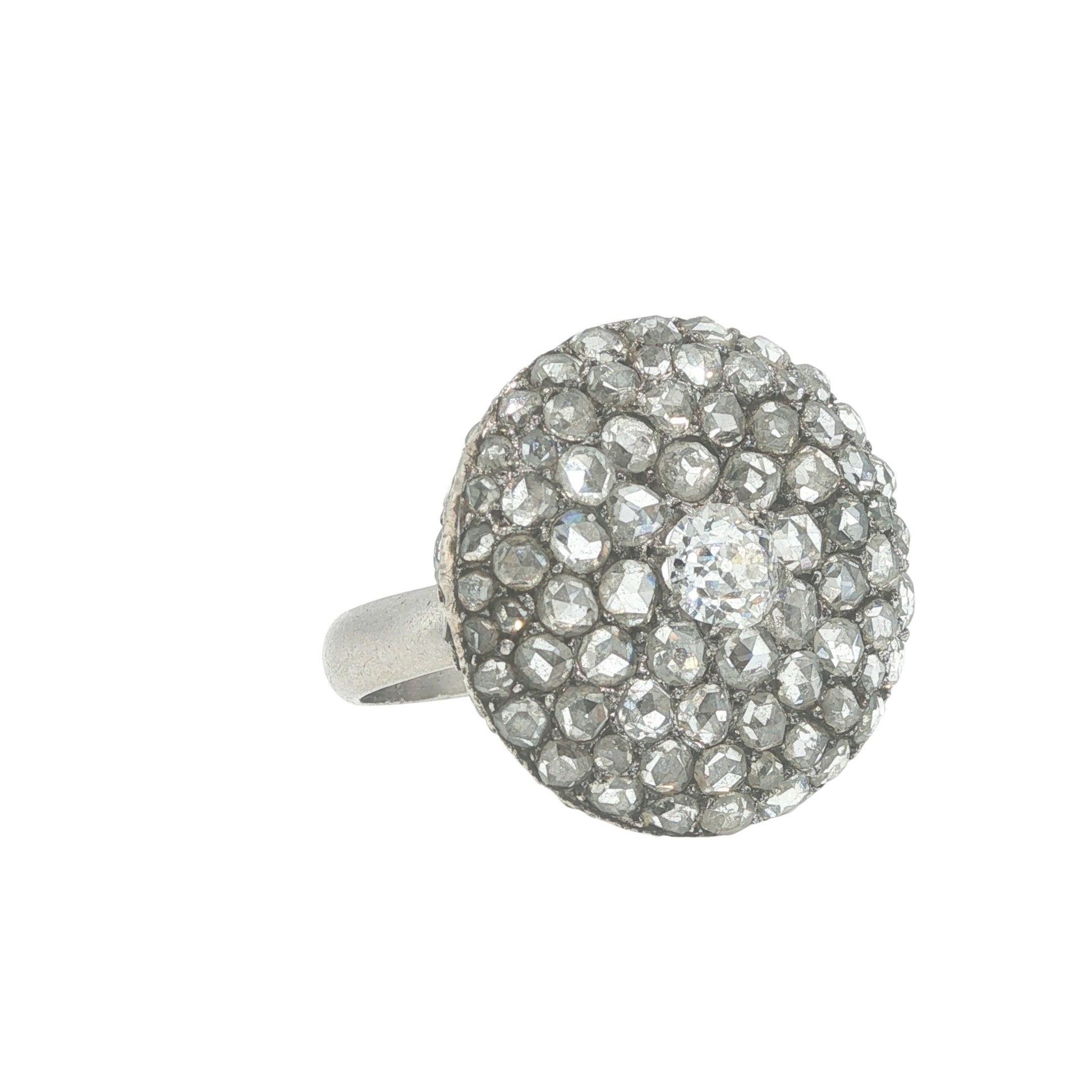 PLATINUM ROSE CUT DIAMOND CLUSTER RING