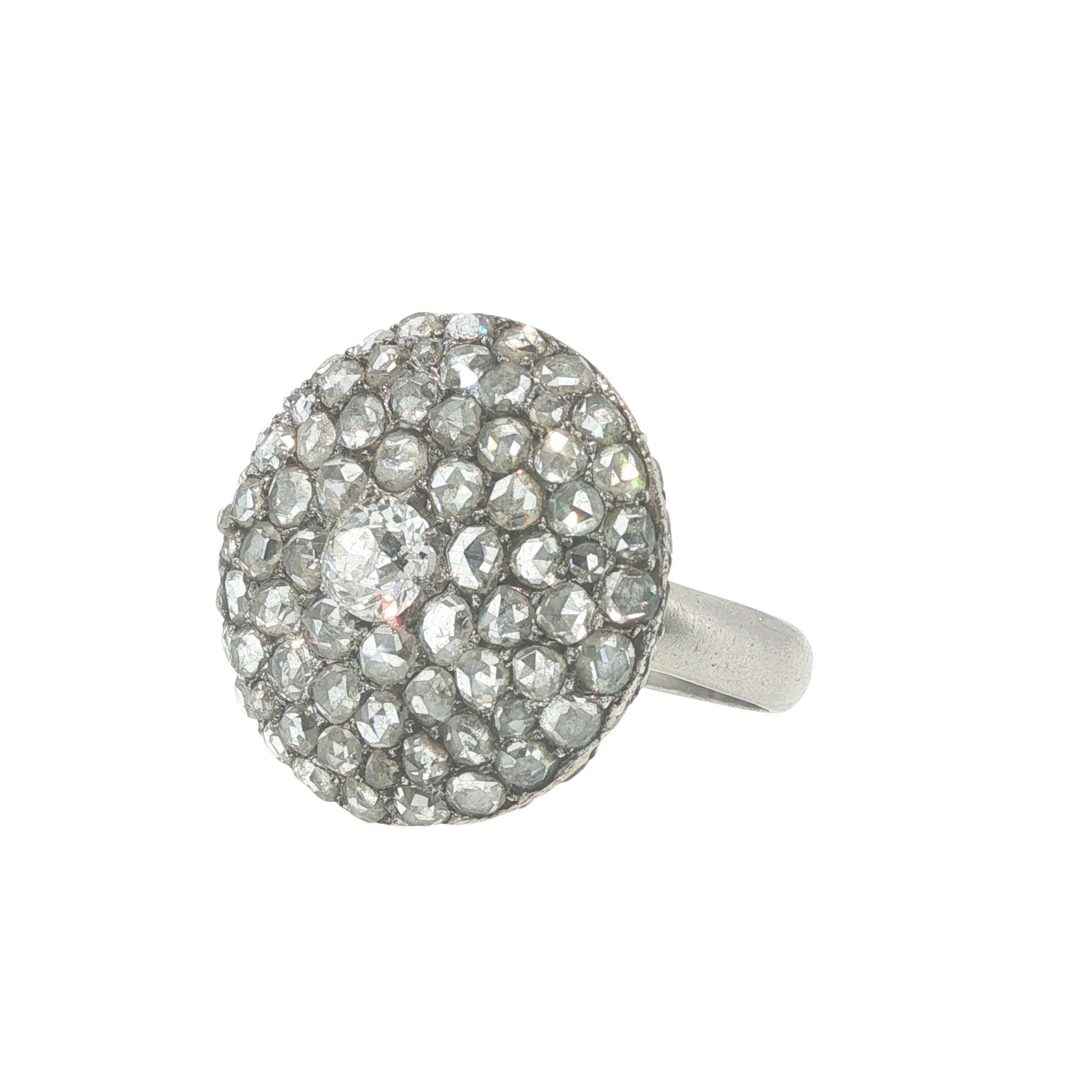 PLATINUM ROSE CUT DIAMOND CLUSTER RING