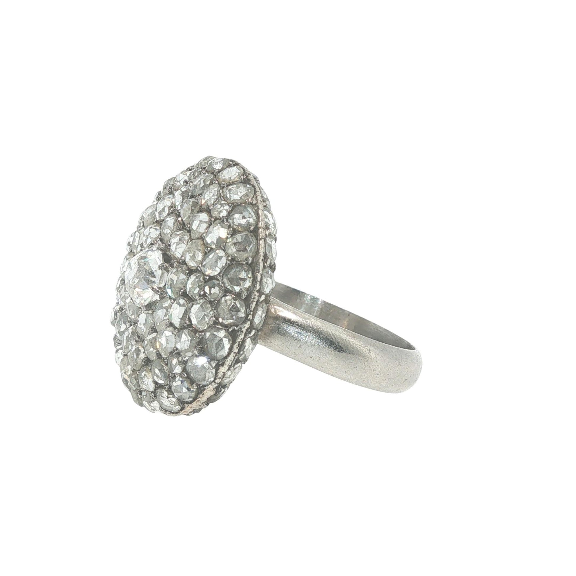PLATINUM ROSE CUT DIAMOND CLUSTER RING
