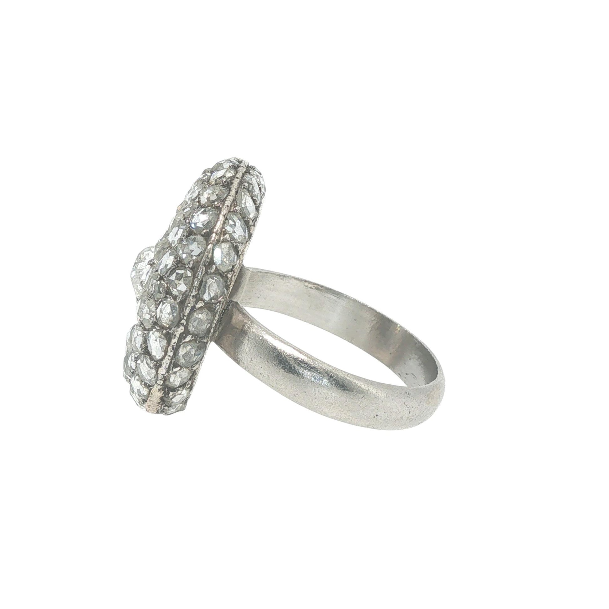 PLATINUM ROSE CUT DIAMOND CLUSTER RING