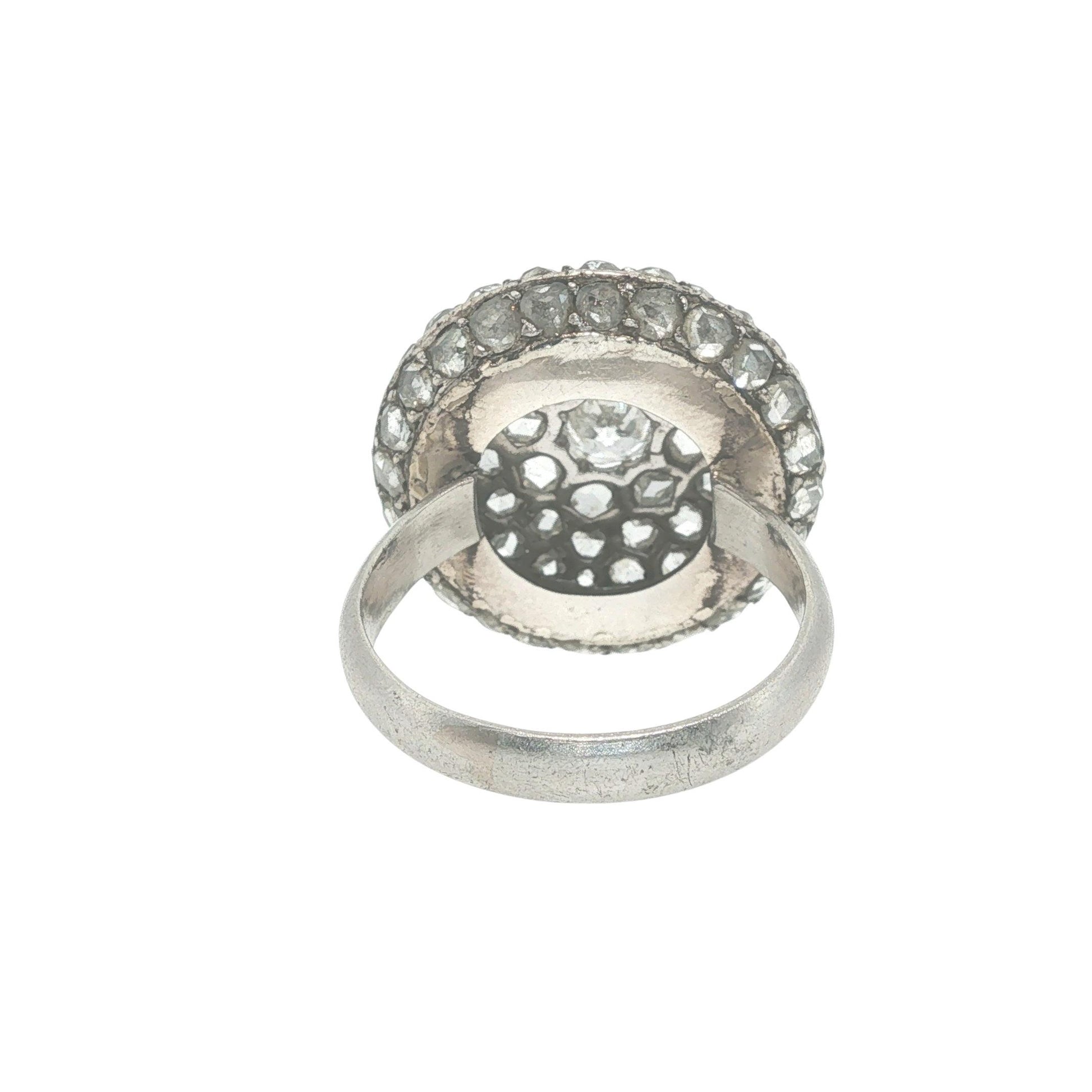 PLATINUM ROSE CUT DIAMOND CLUSTER RING