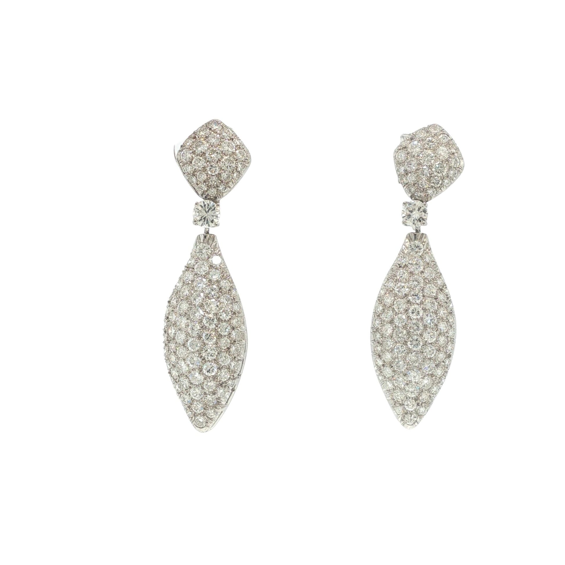 Platinum and Gold Diamond Cluster Drop Earrings