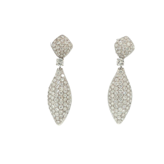 Platinum and Gold Diamond Cluster Drop Earrings