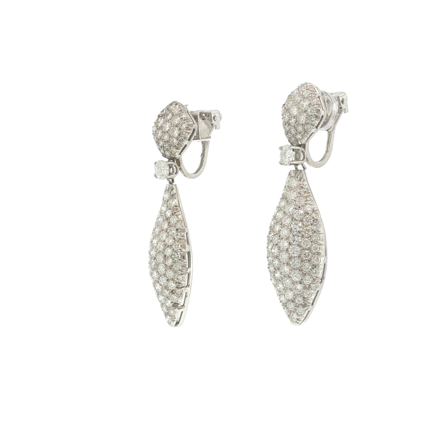 Platinum and Gold Diamond Cluster Drop Earrings