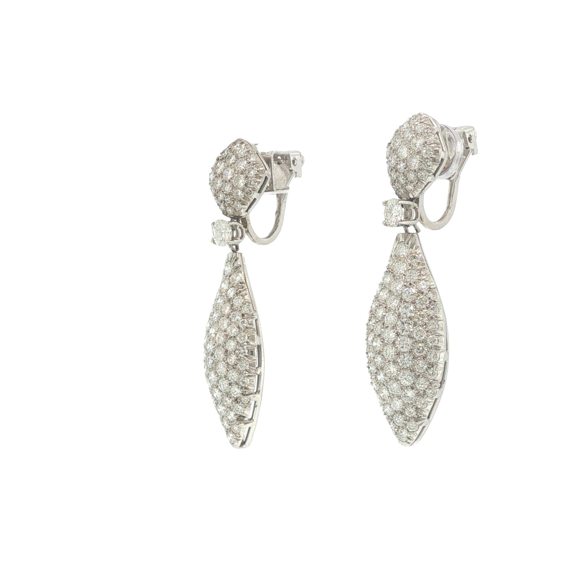 Platinum and Gold Diamond Cluster Drop Earrings