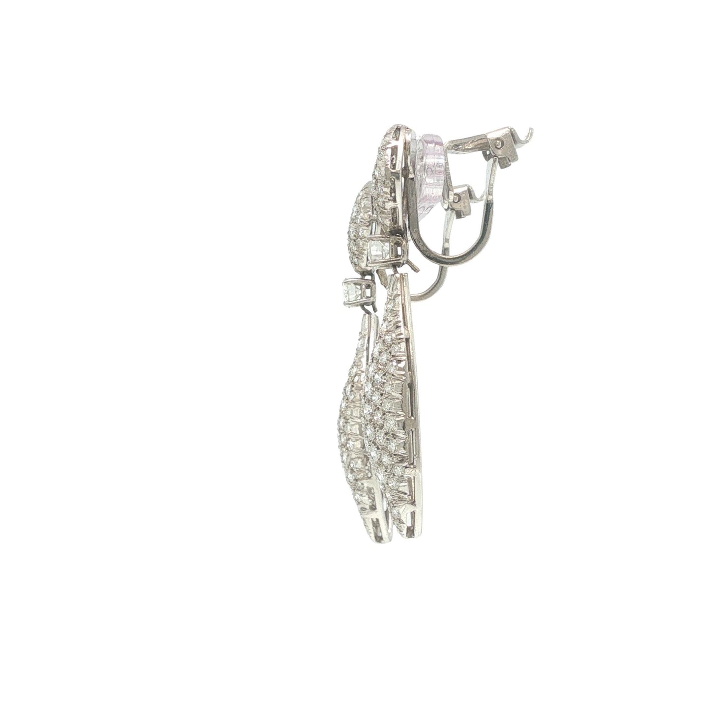 Platinum and Gold Diamond Cluster Drop Earrings
