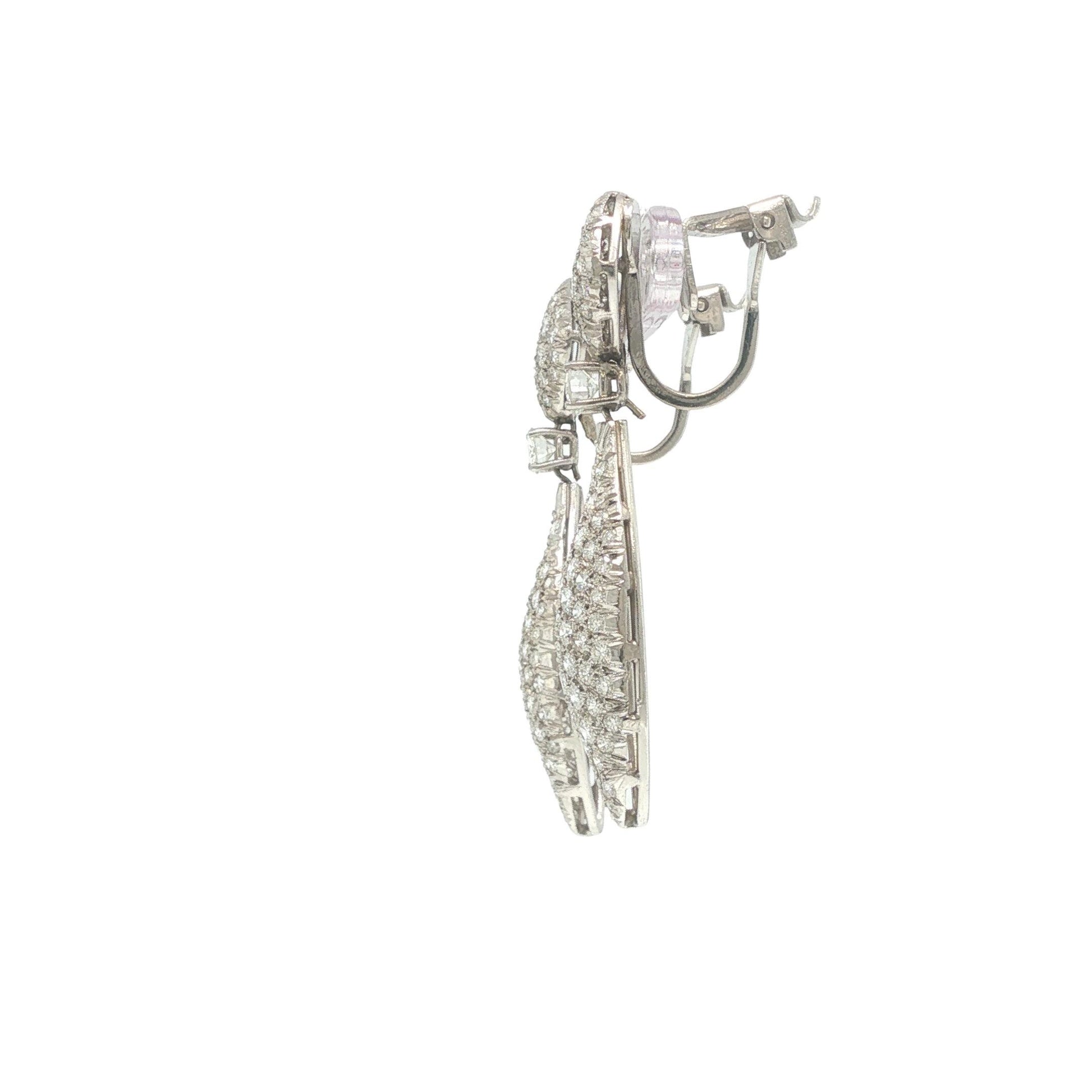 Platinum and Gold Diamond Cluster Drop Earrings
