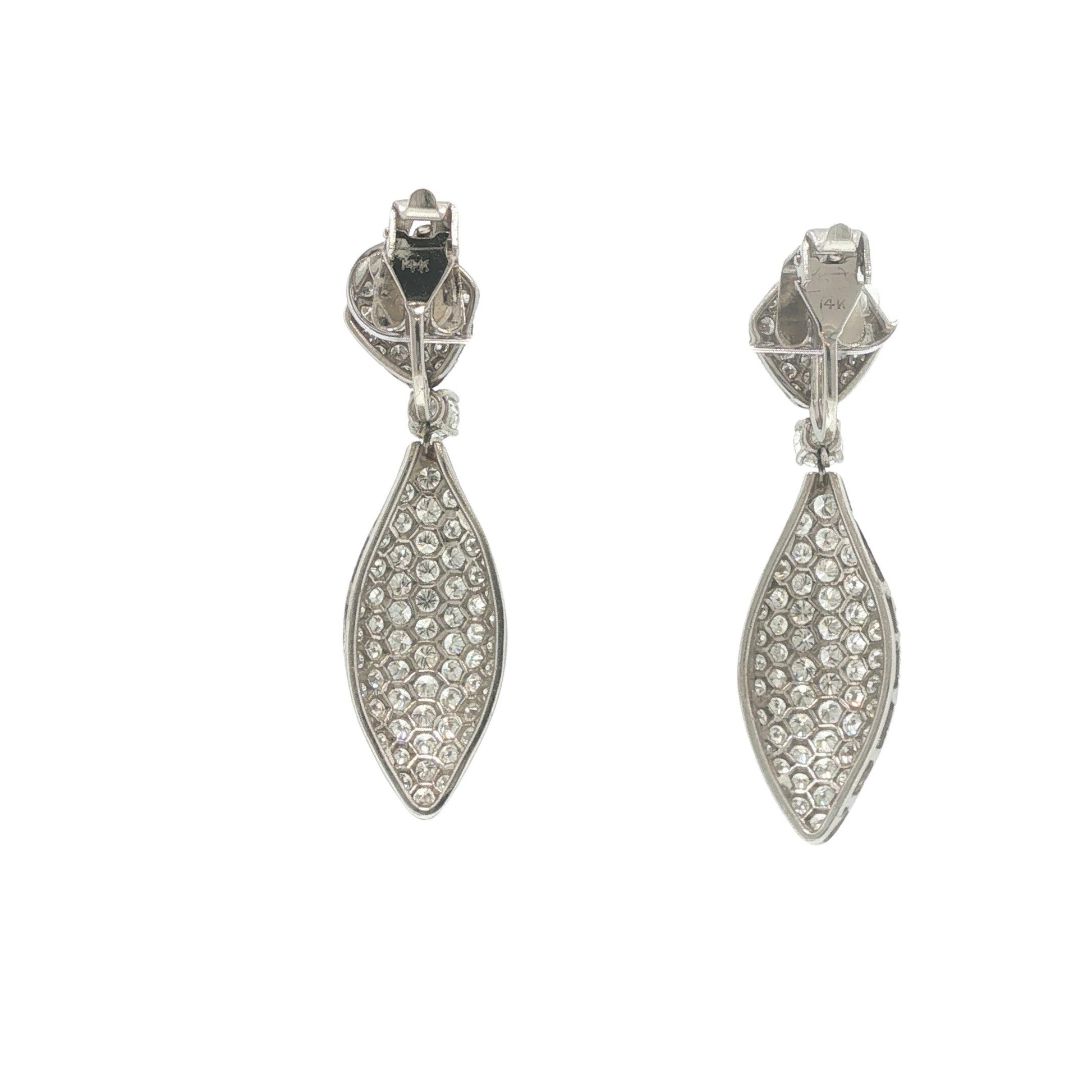 Platinum and Gold Diamond Cluster Drop Earrings