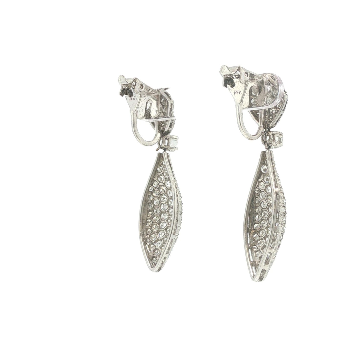 Platinum and Gold Diamond Cluster Drop Earrings