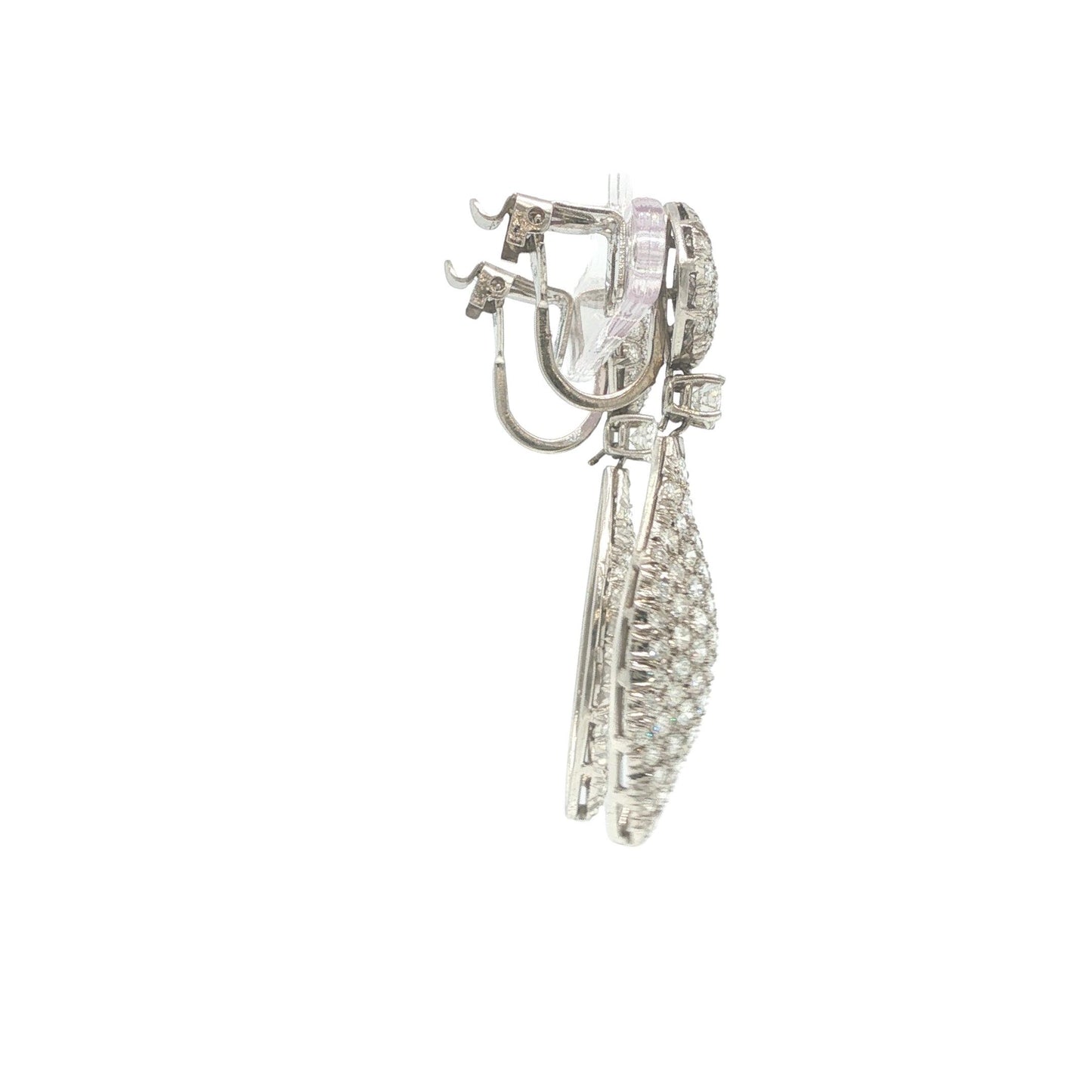 Platinum and Gold Diamond Cluster Drop Earrings