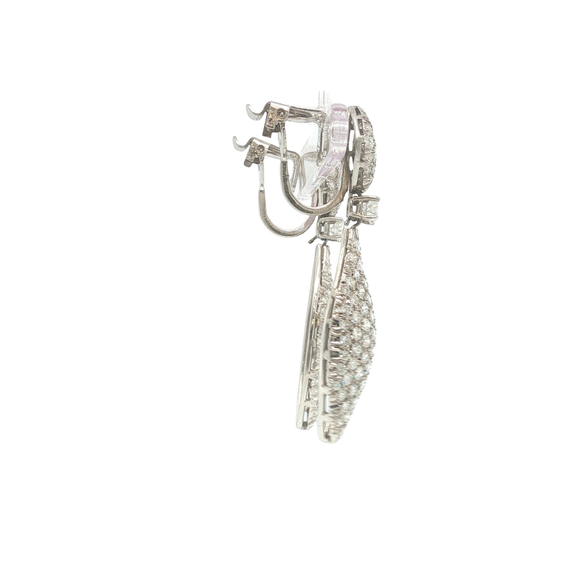 Platinum and Gold Diamond Cluster Drop Earrings