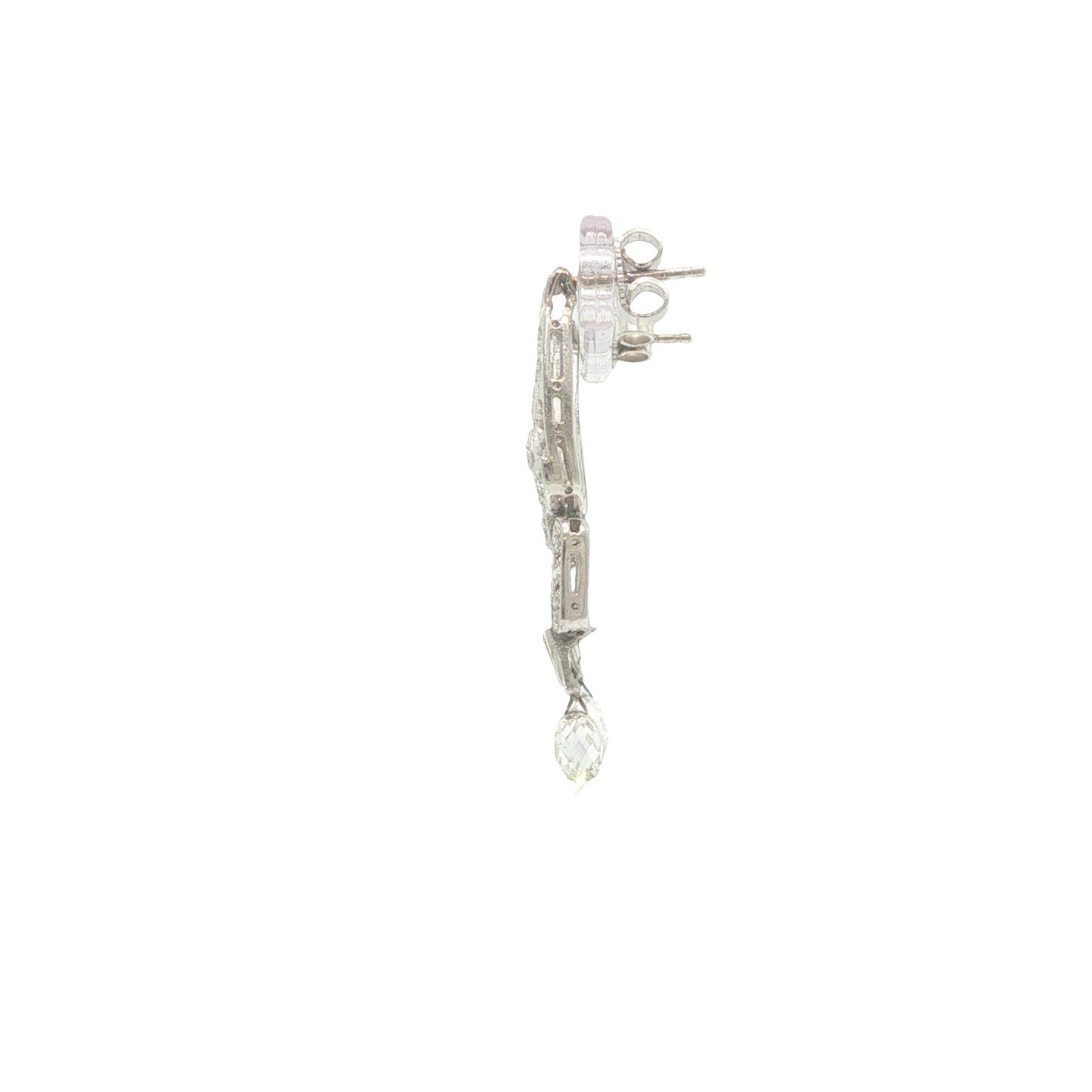 Art Deco Platinum 3.00 Carat Diamond Briolette Drop Earrings