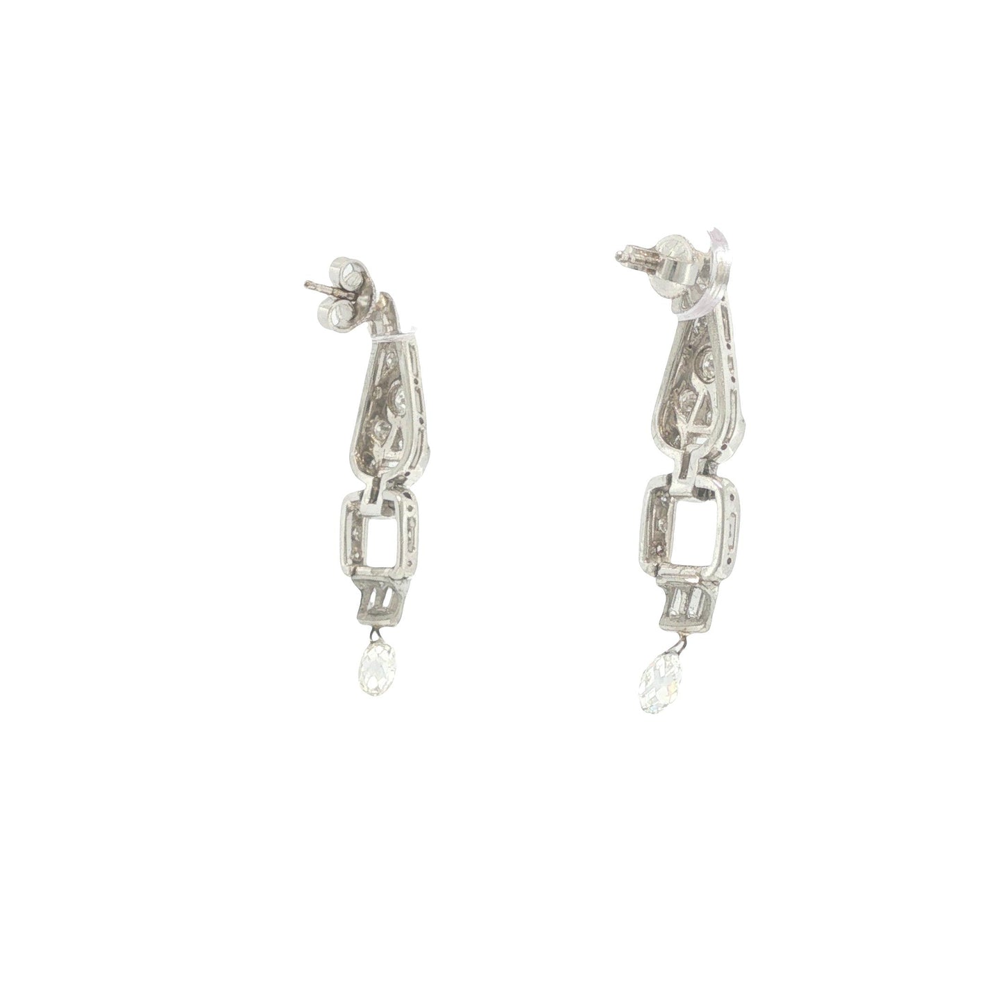 Art Deco Platinum 3.00 Carat Diamond Briolette Drop Earrings