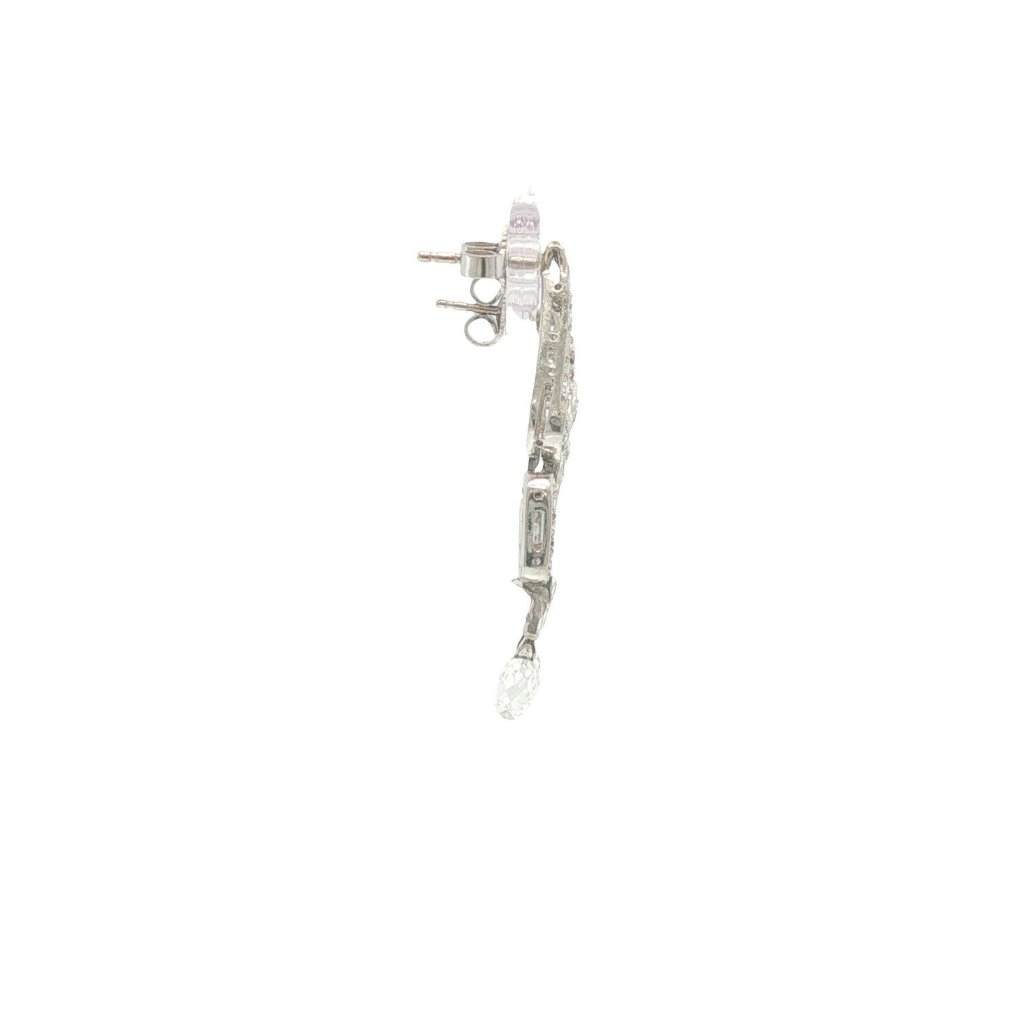 Art Deco Platinum 3.00 Carat Diamond Briolette Drop Earrings