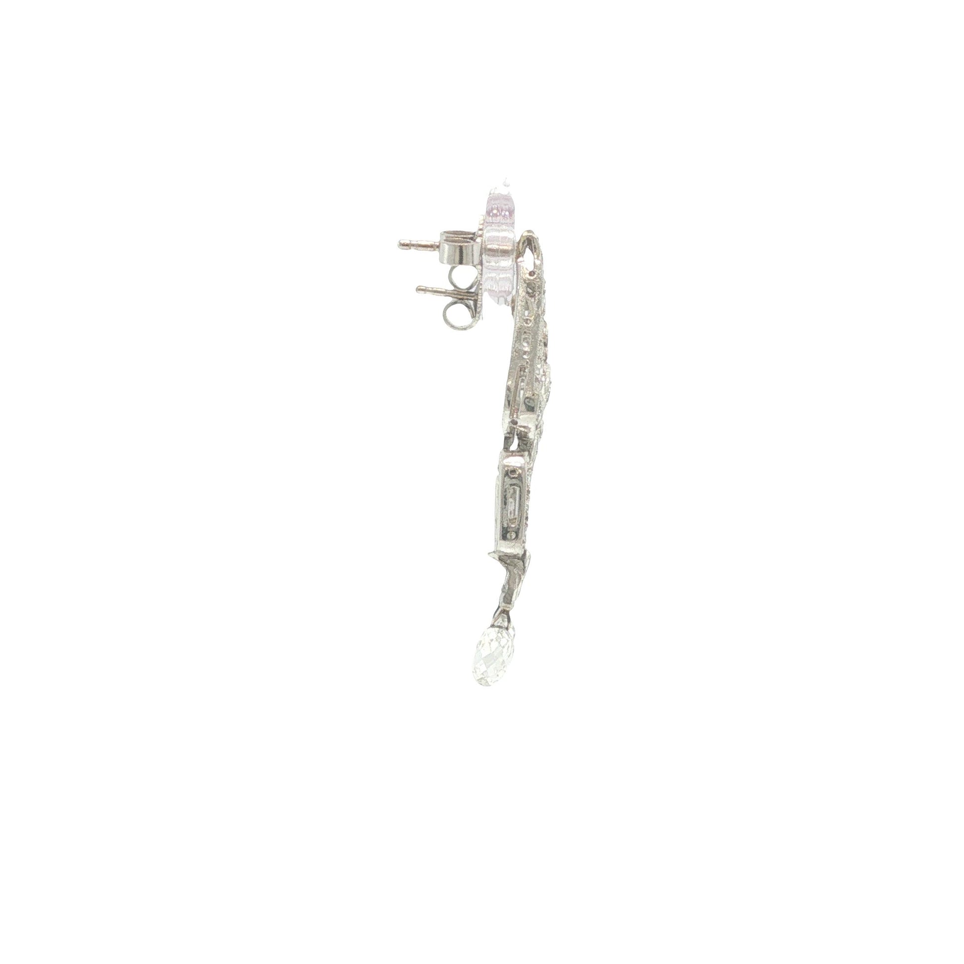 Art Deco Platinum 3.00 Carat Diamond Briolette Drop Earrings