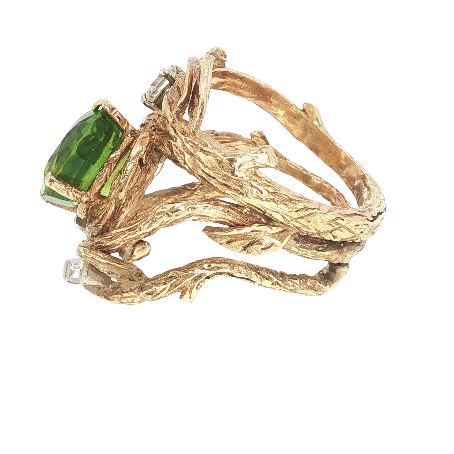 Vintage 14K Gold Peridot & Diamond Sculptural Ring