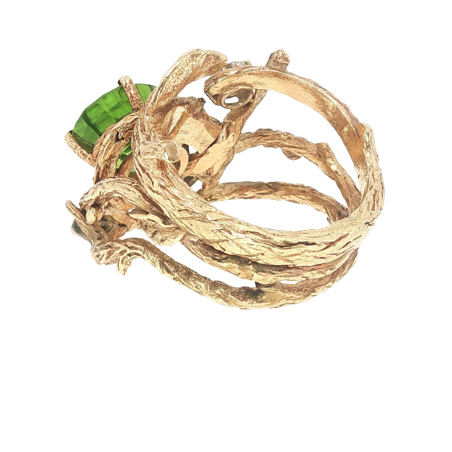 Vintage 14K Gold Peridot & Diamond Sculptural Ring
