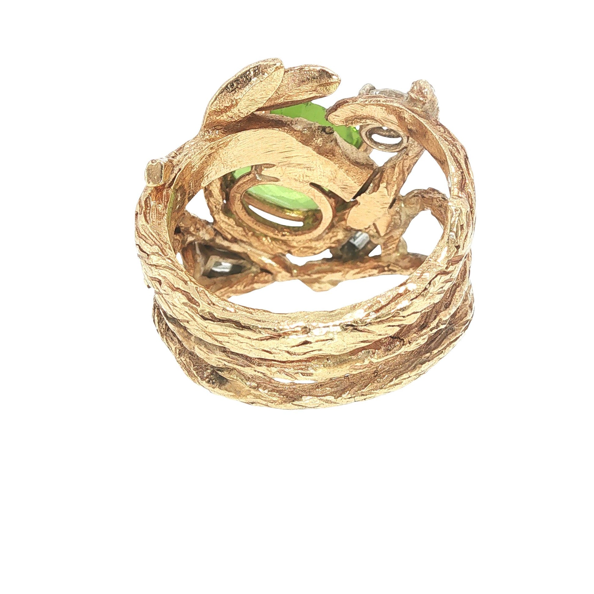 Vintage 14K Gold Peridot & Diamond Sculptural Ring