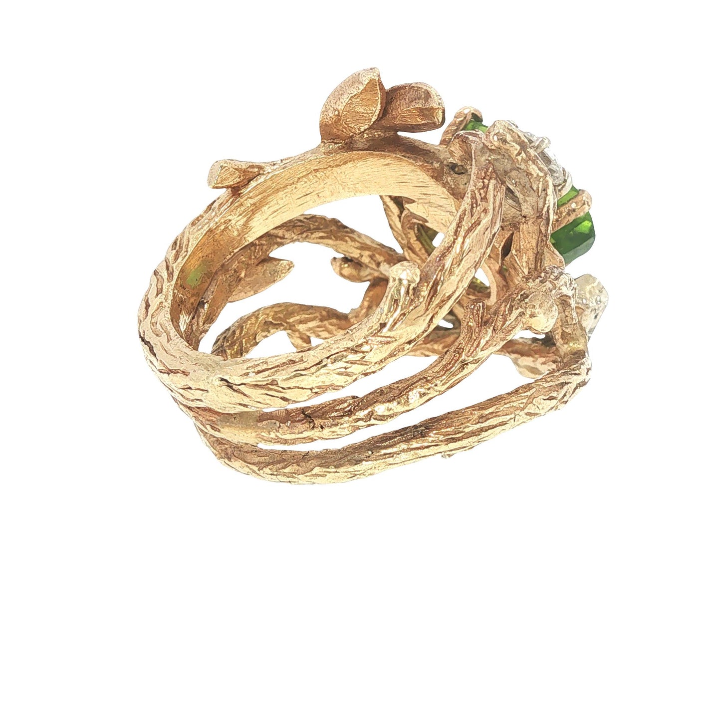 Vintage 14K Gold Peridot & Diamond Sculptural Ring